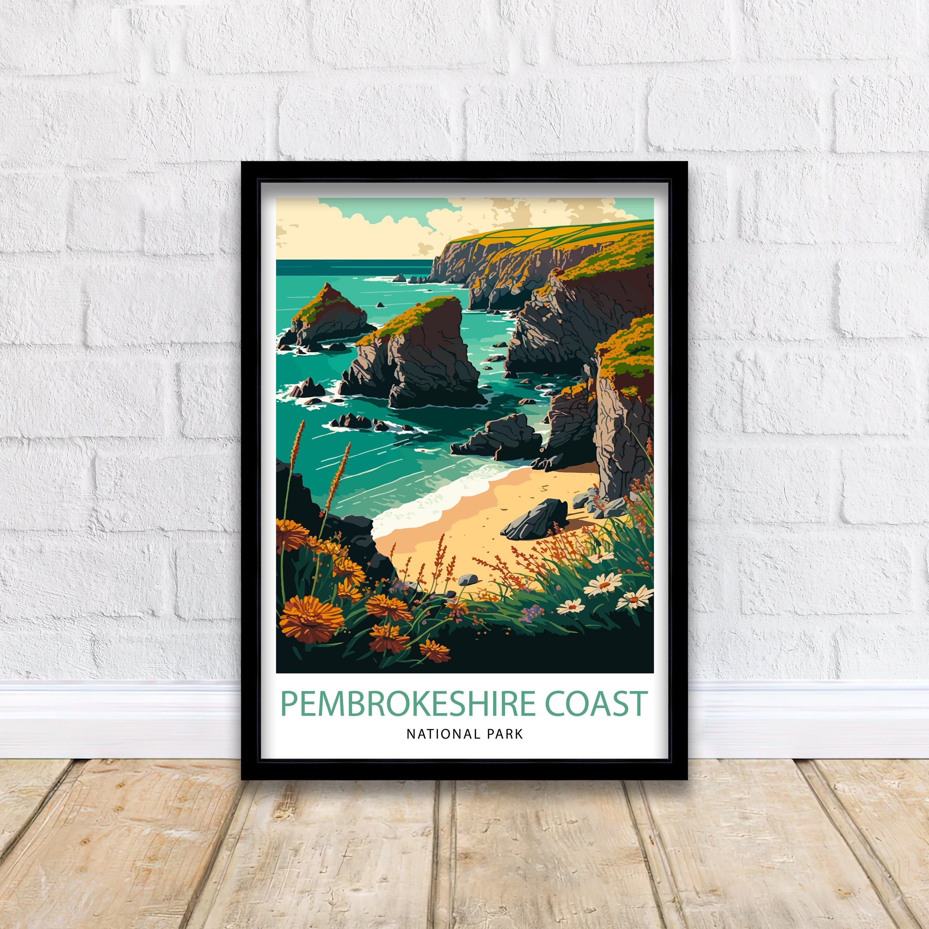 Pembrokeshire Coast Travel Print, Wales Landscape Art
