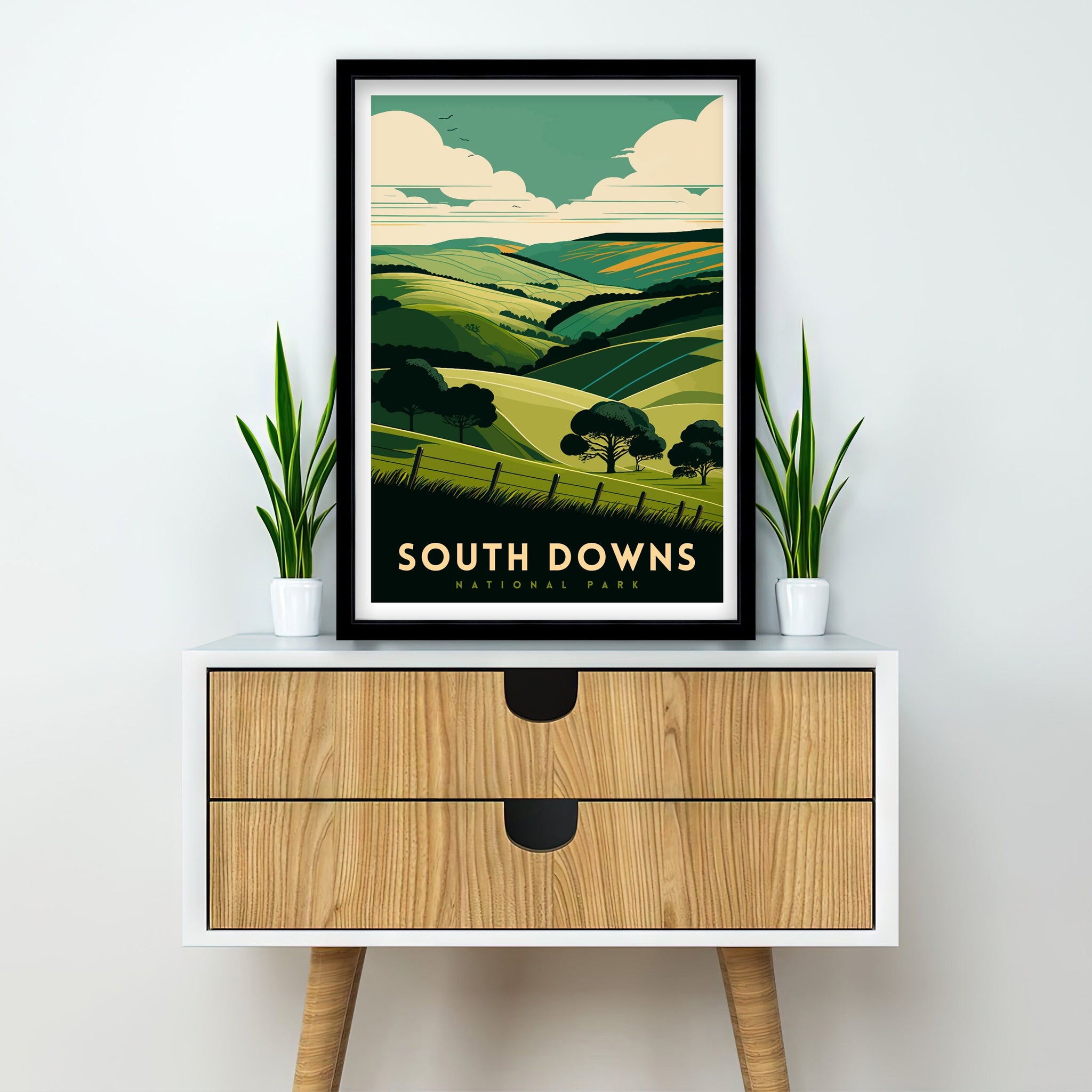 South Downs Travel Poster, English Countryside Art Print