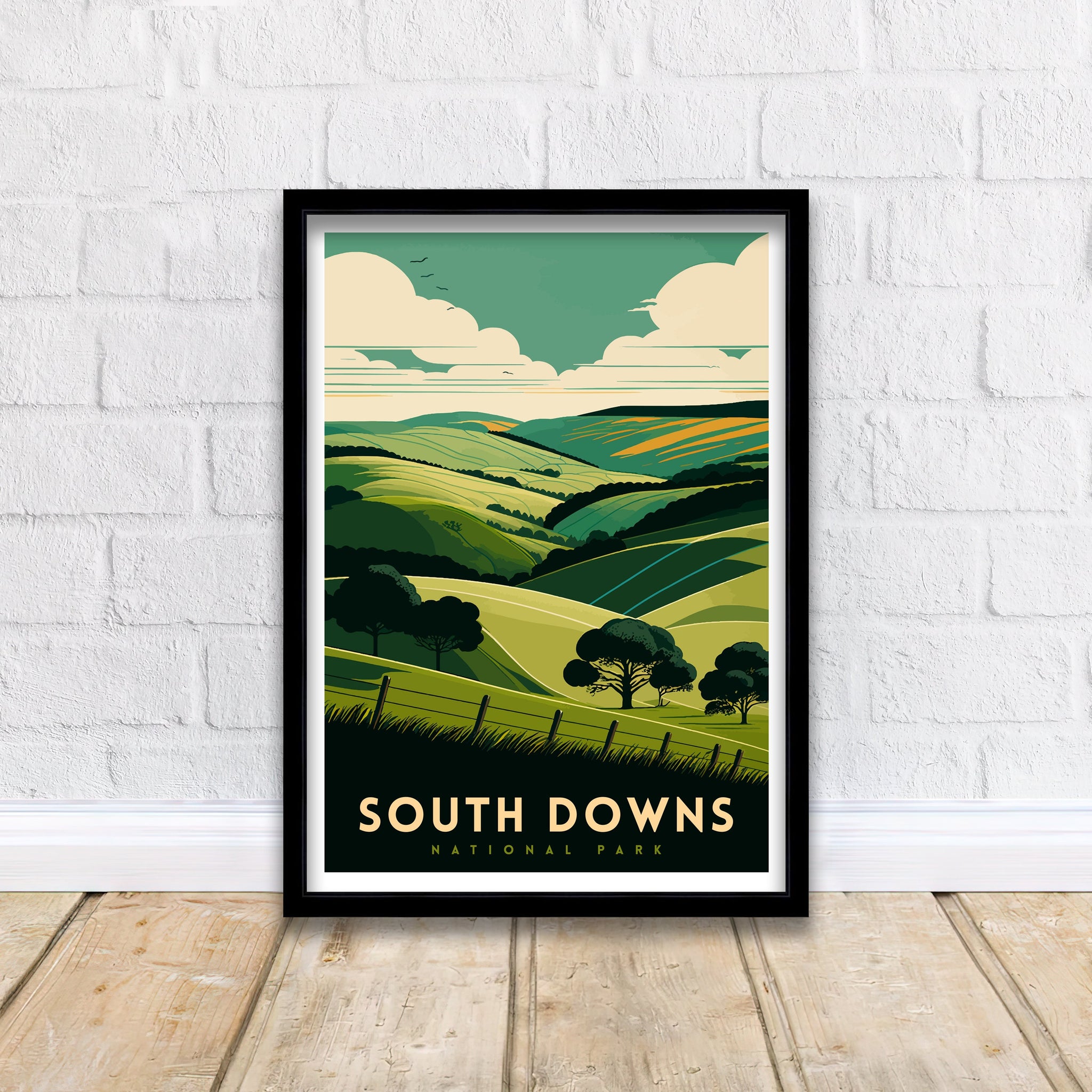 South Downs Travel Poster, English Countryside Art Print