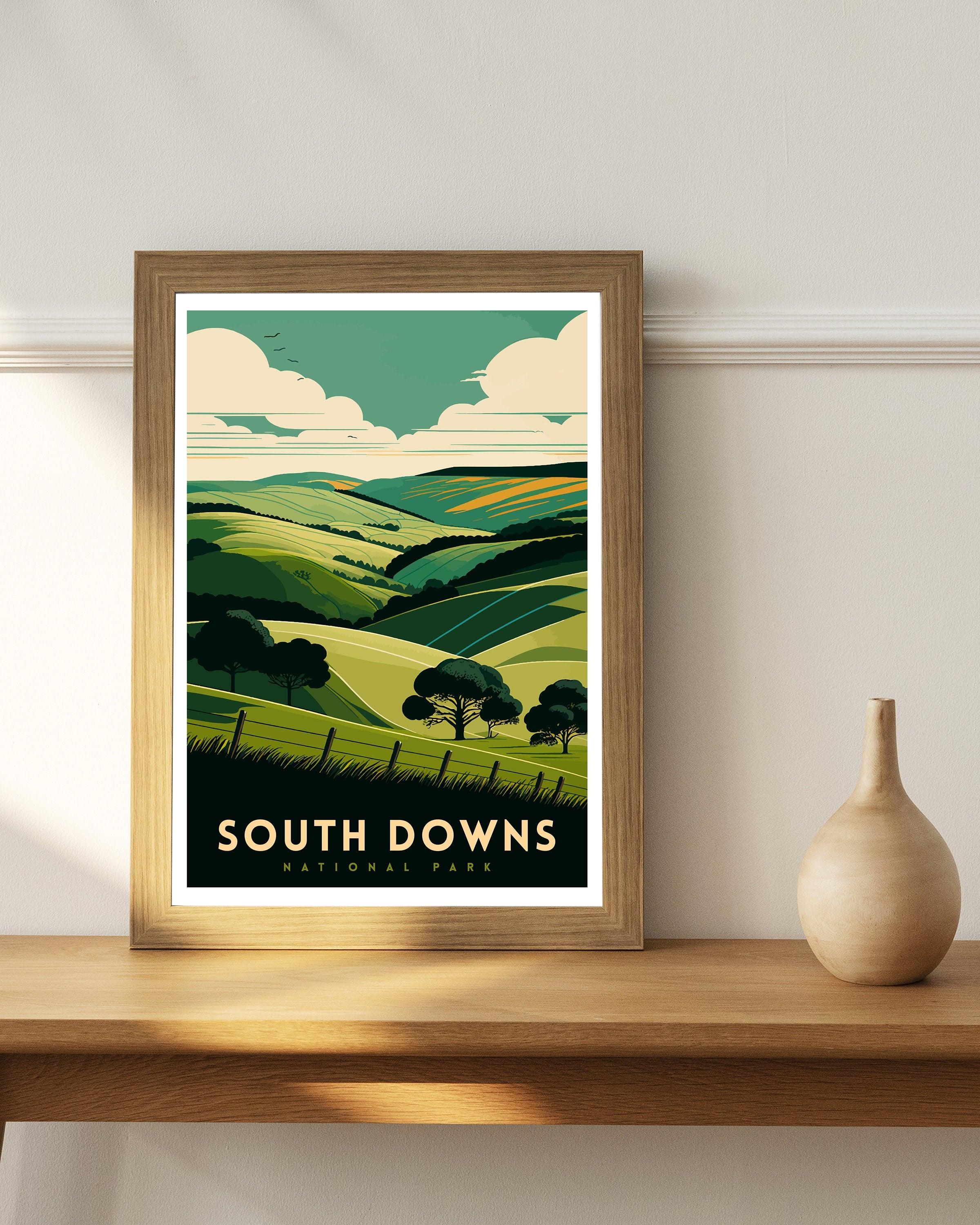 South Downs Travel Poster, English Countryside Art Print