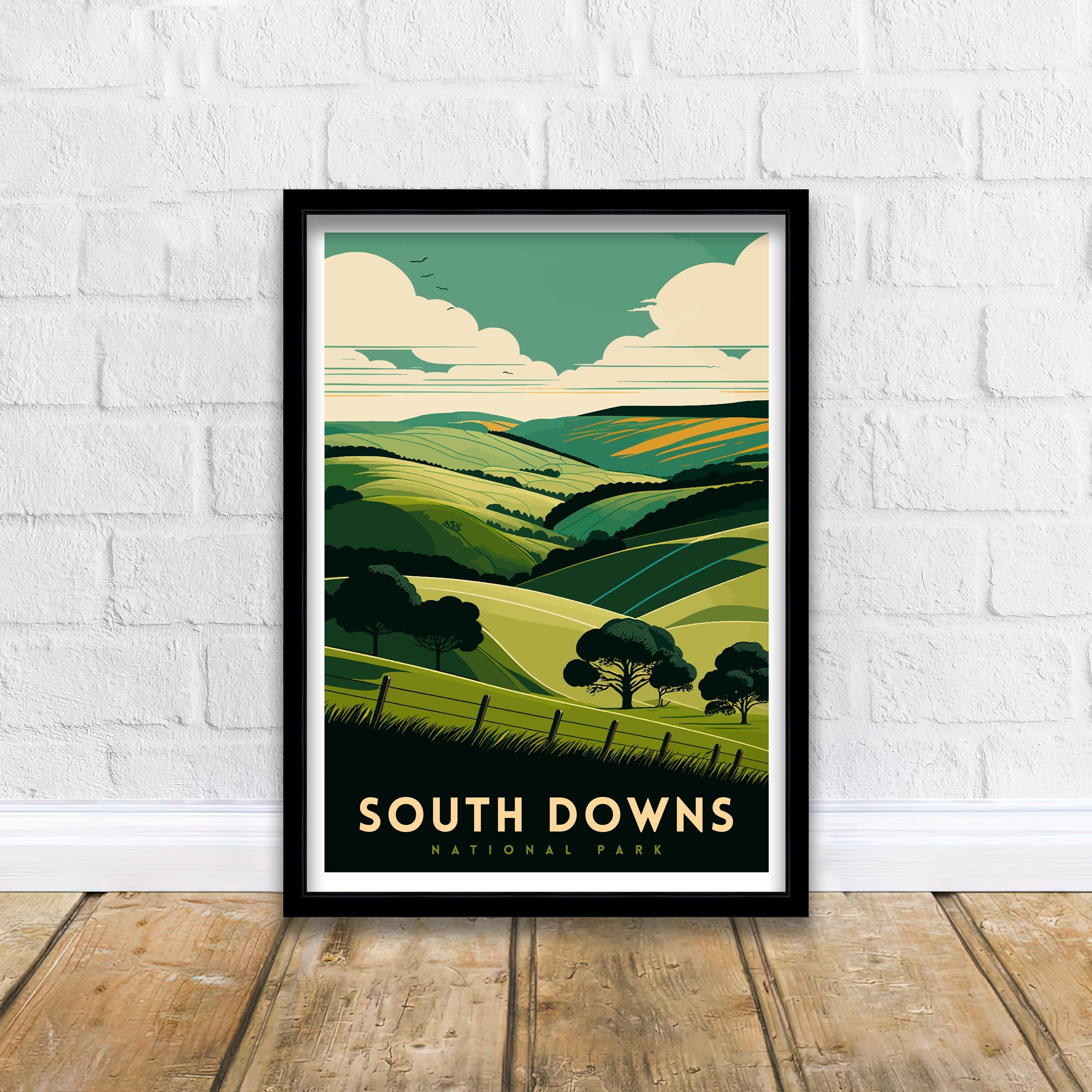 South Downs Travel Poster, English Countryside Art Print