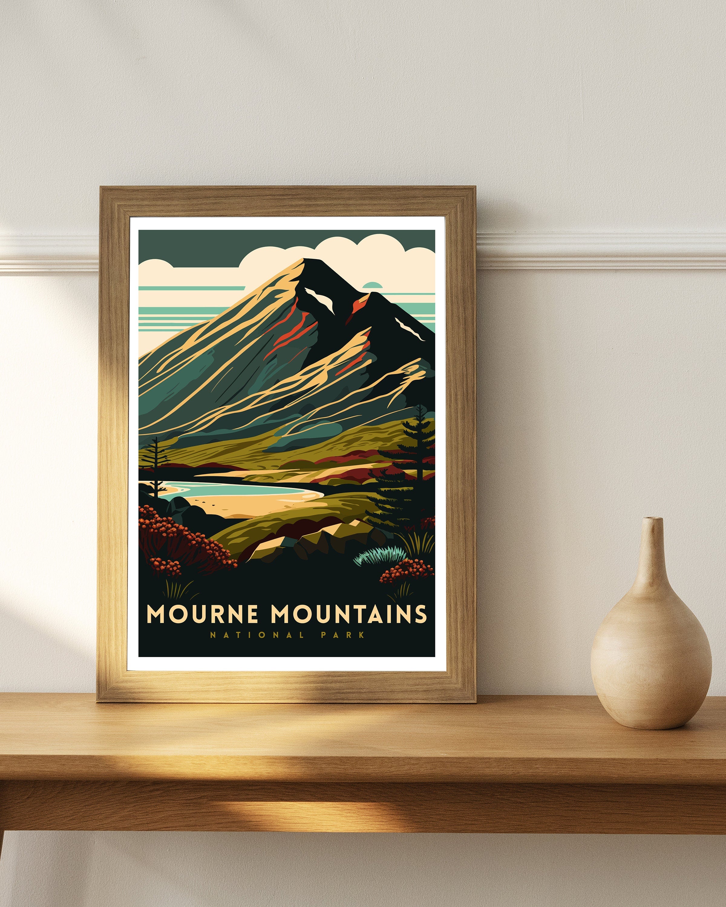 Mourne Mountains Illustration Print, Ireland Travel Poster