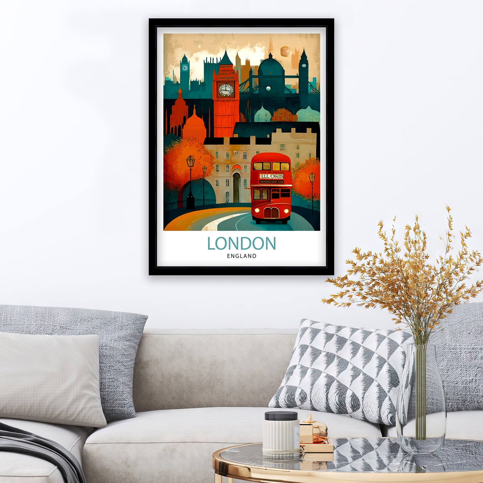 London Travel Poster | England Illustration, Big Ben & Red Bus