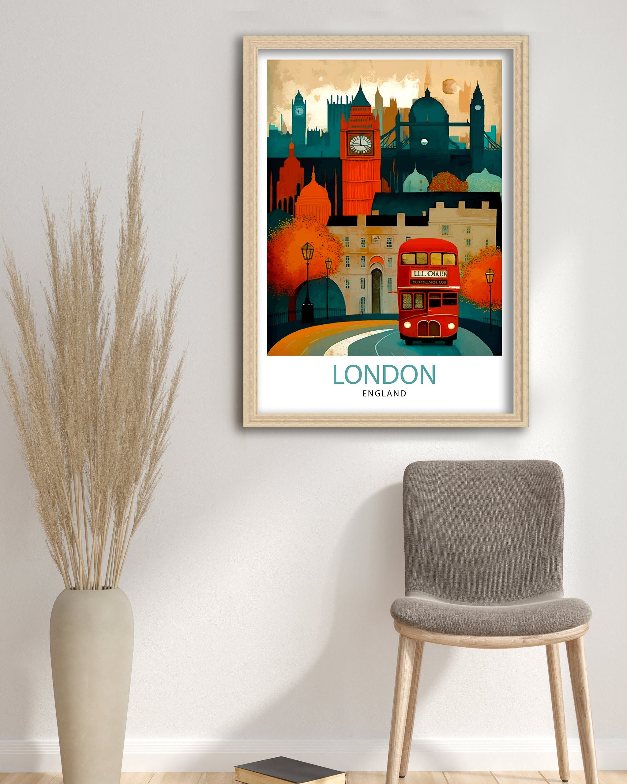 London Travel Poster | England Illustration, Big Ben & Red Bus