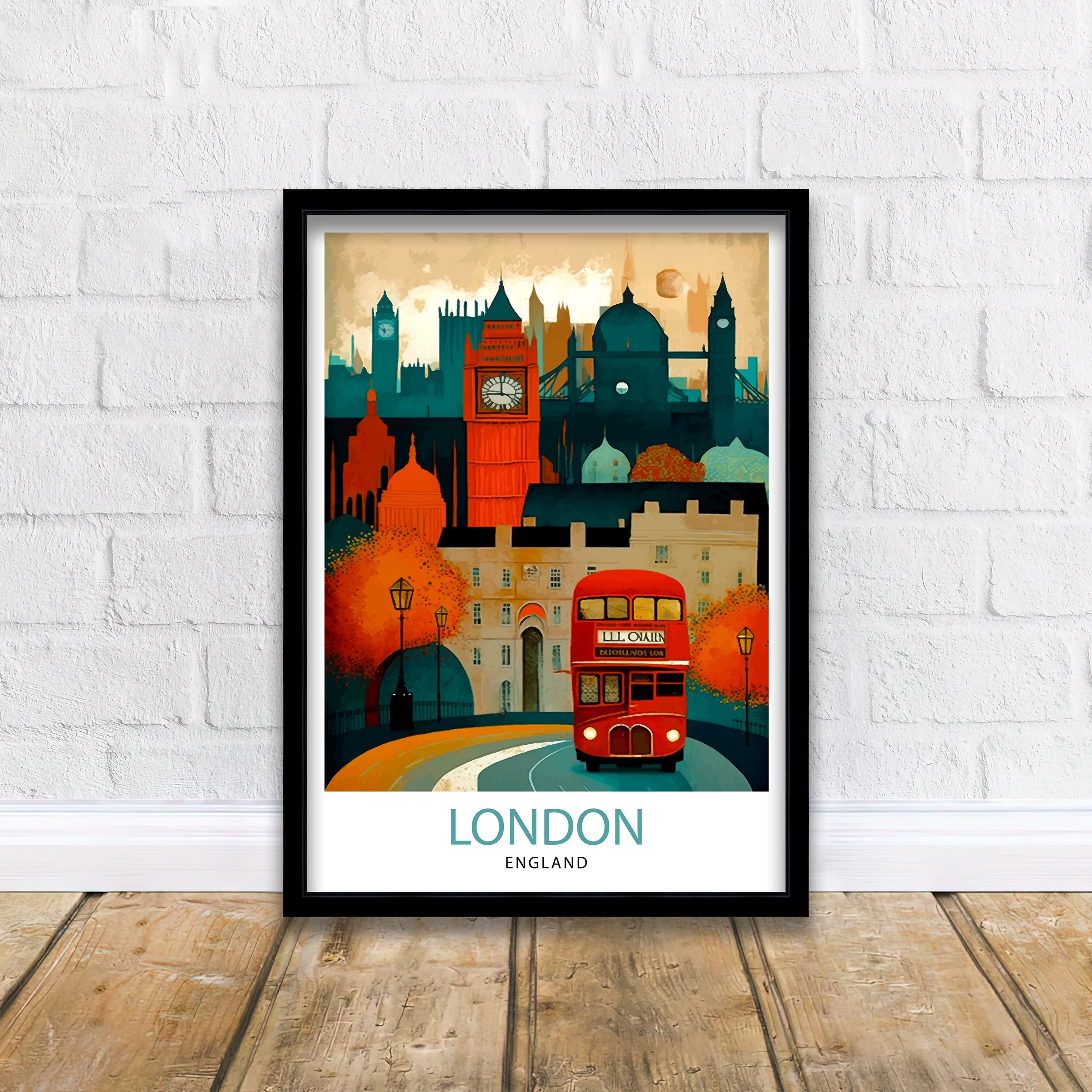 London Travel Poster | England Illustration, Big Ben & Red Bus