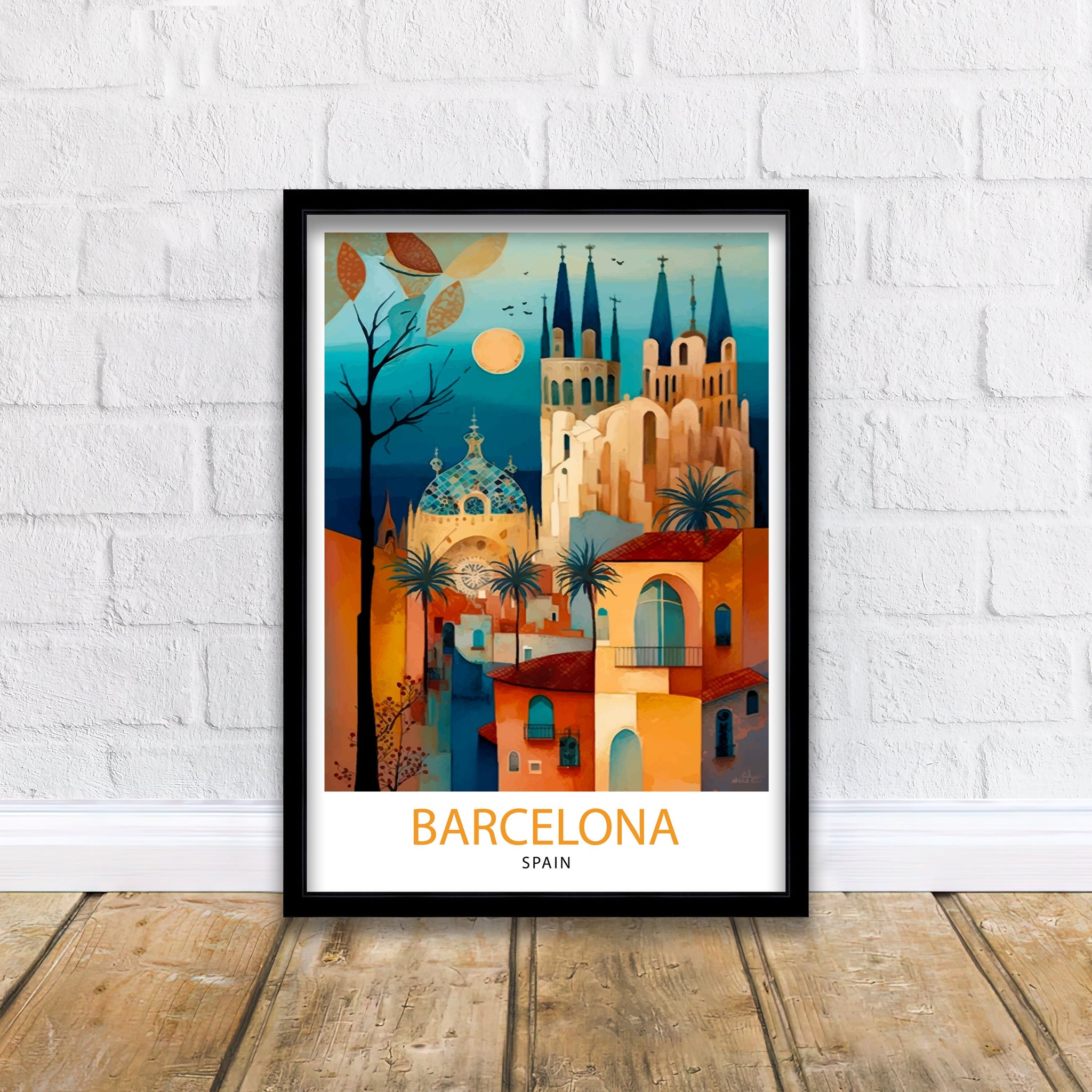 Barcelona Travel Poster, Spain Architecture Art Print