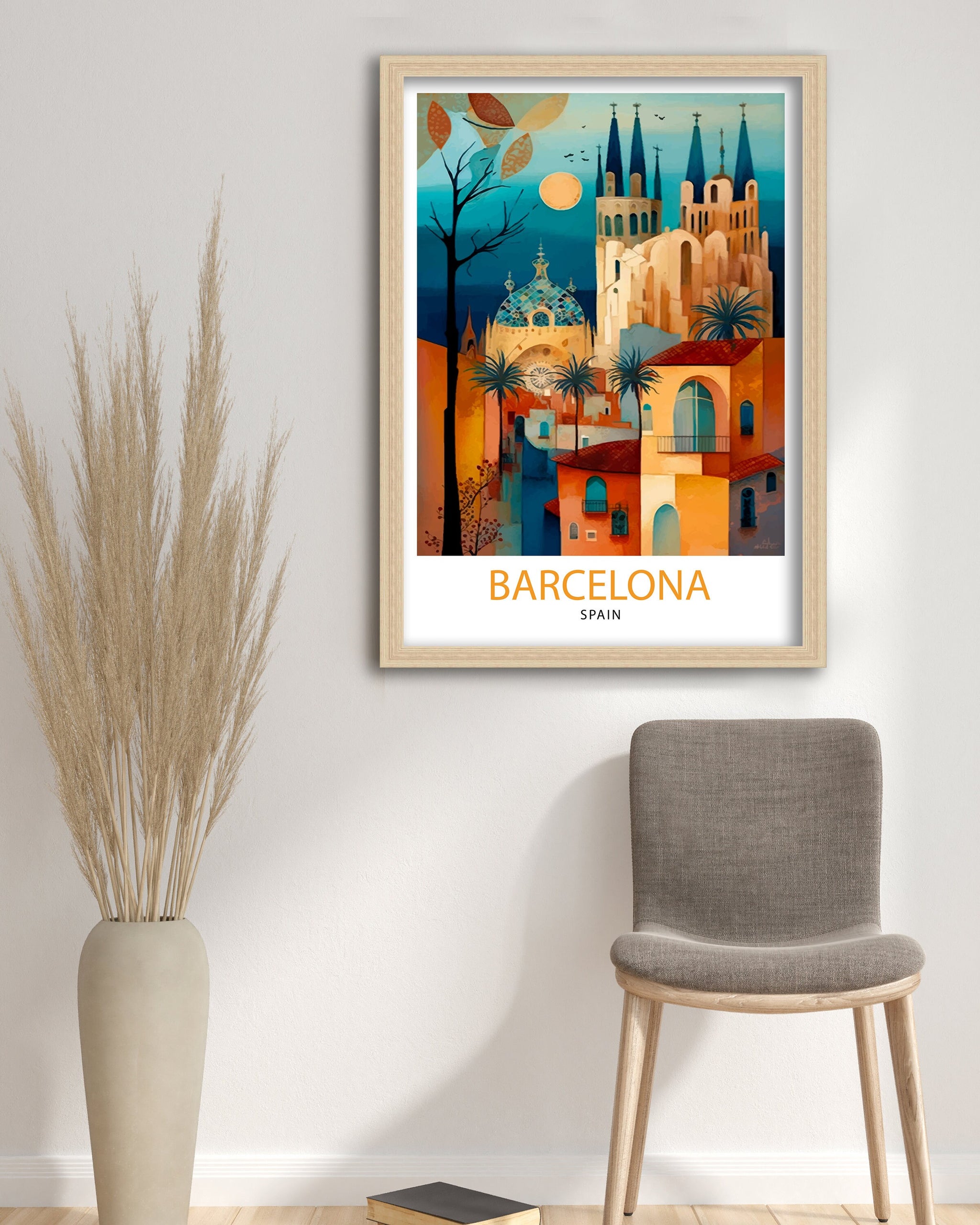 Barcelona Travel Poster, Spain Architecture Art Print
