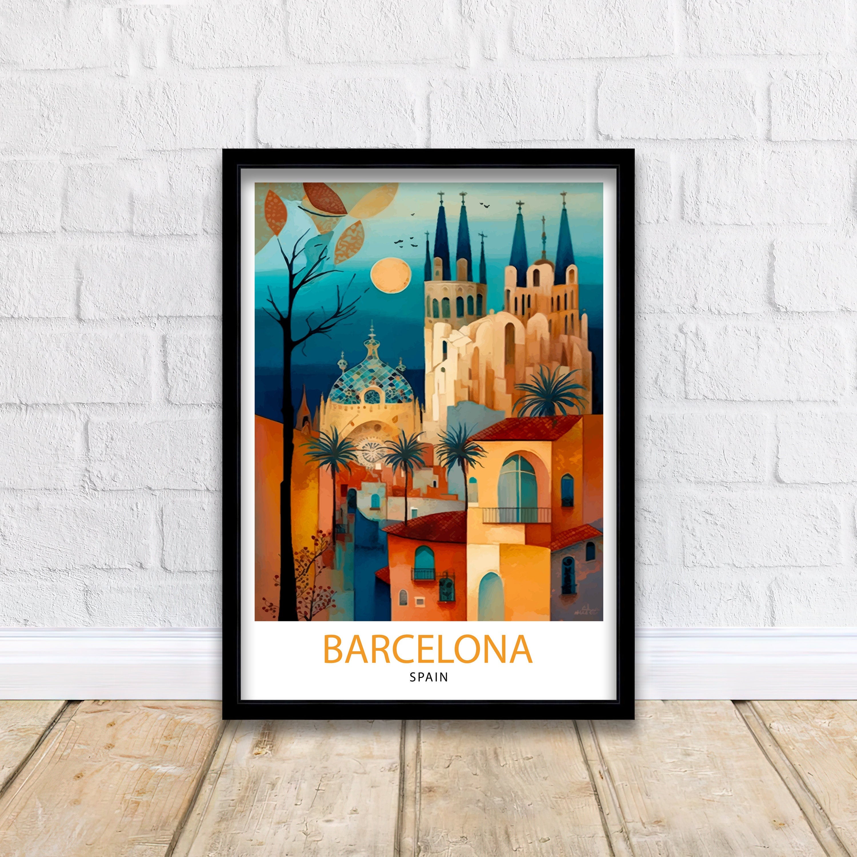 Barcelona Travel Poster, Spain Architecture Art Print