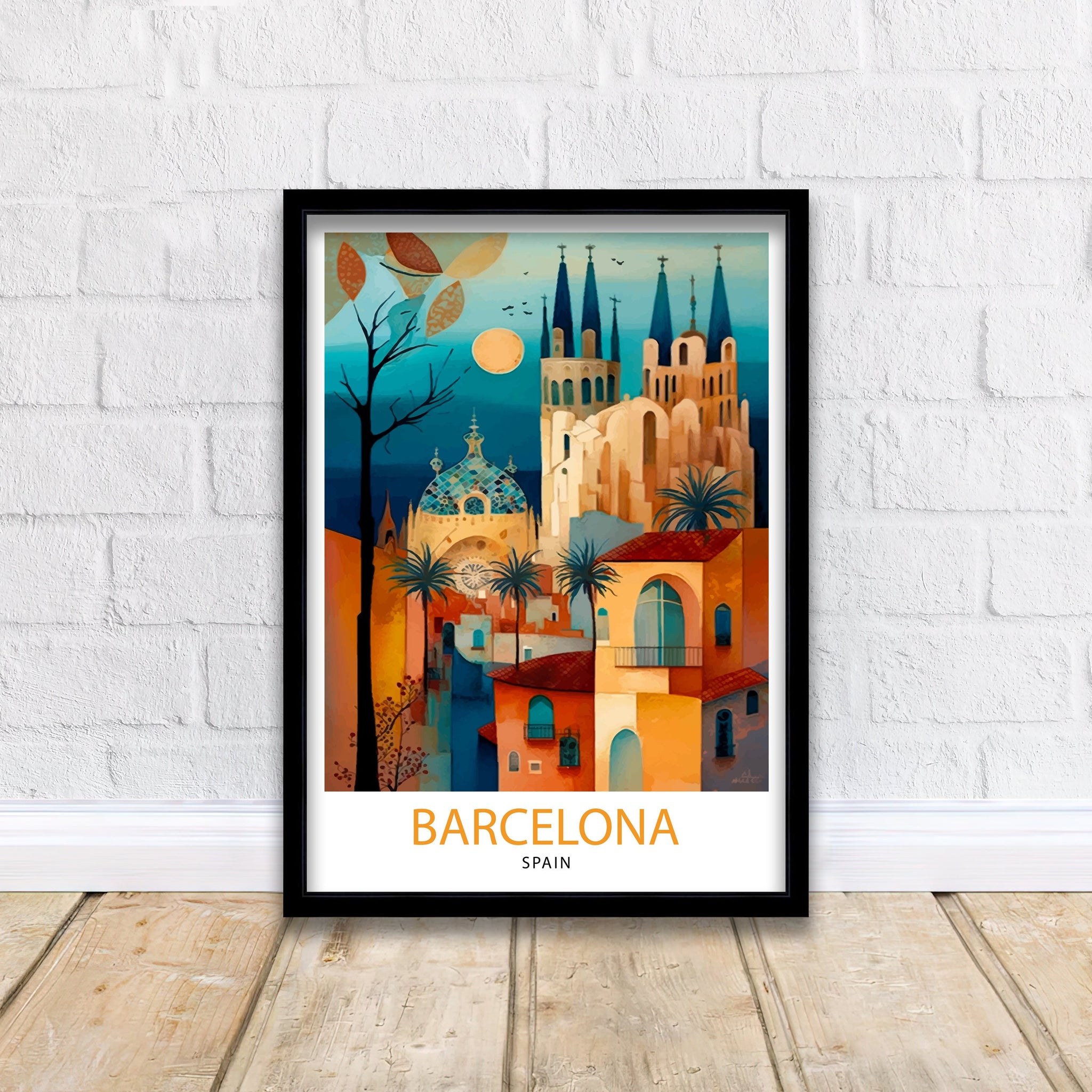 Barcelona Travel Poster, Spain Architecture Art Print