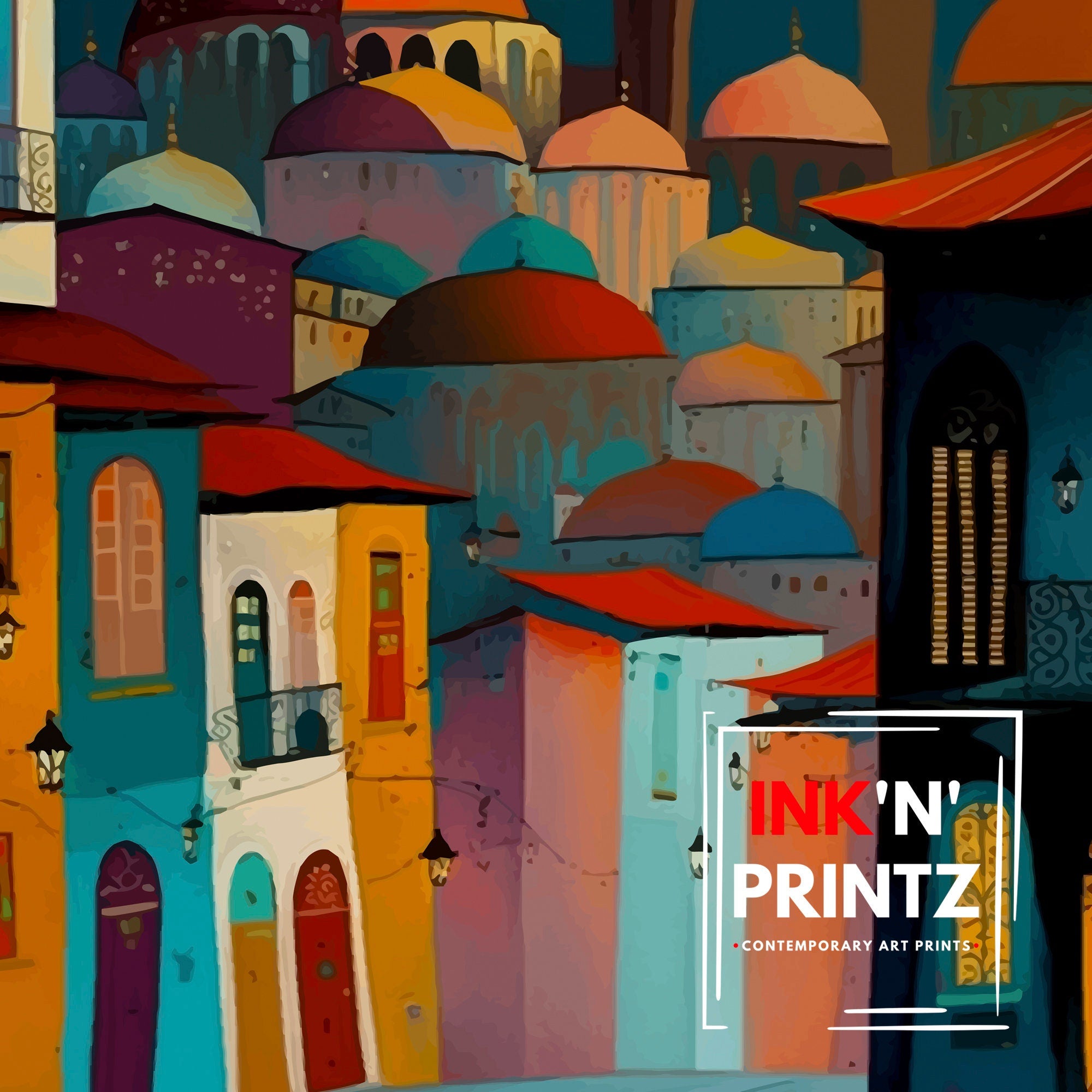 Istanbul Travel Print, Colorful Turkish Illustration