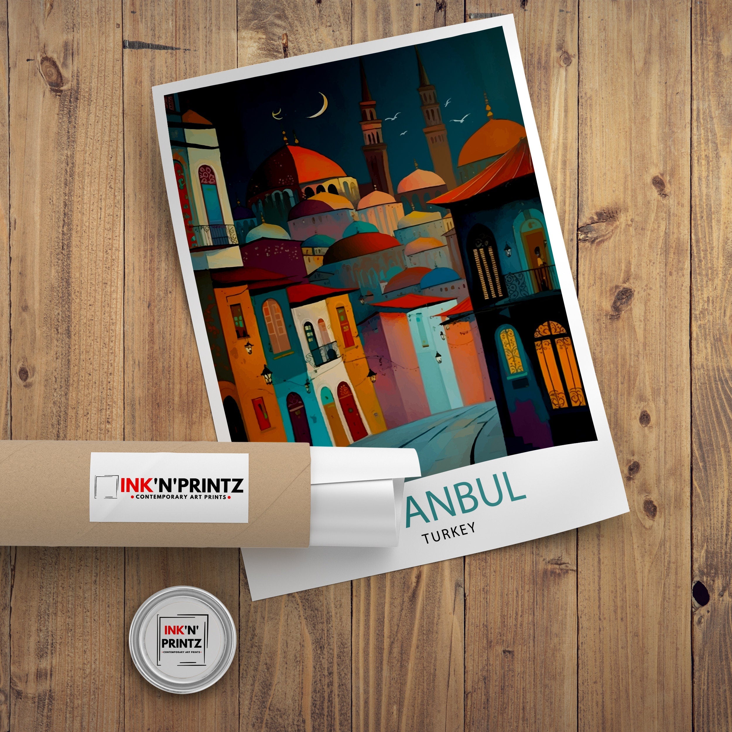 Istanbul Travel Print, Colorful Turkish Illustration