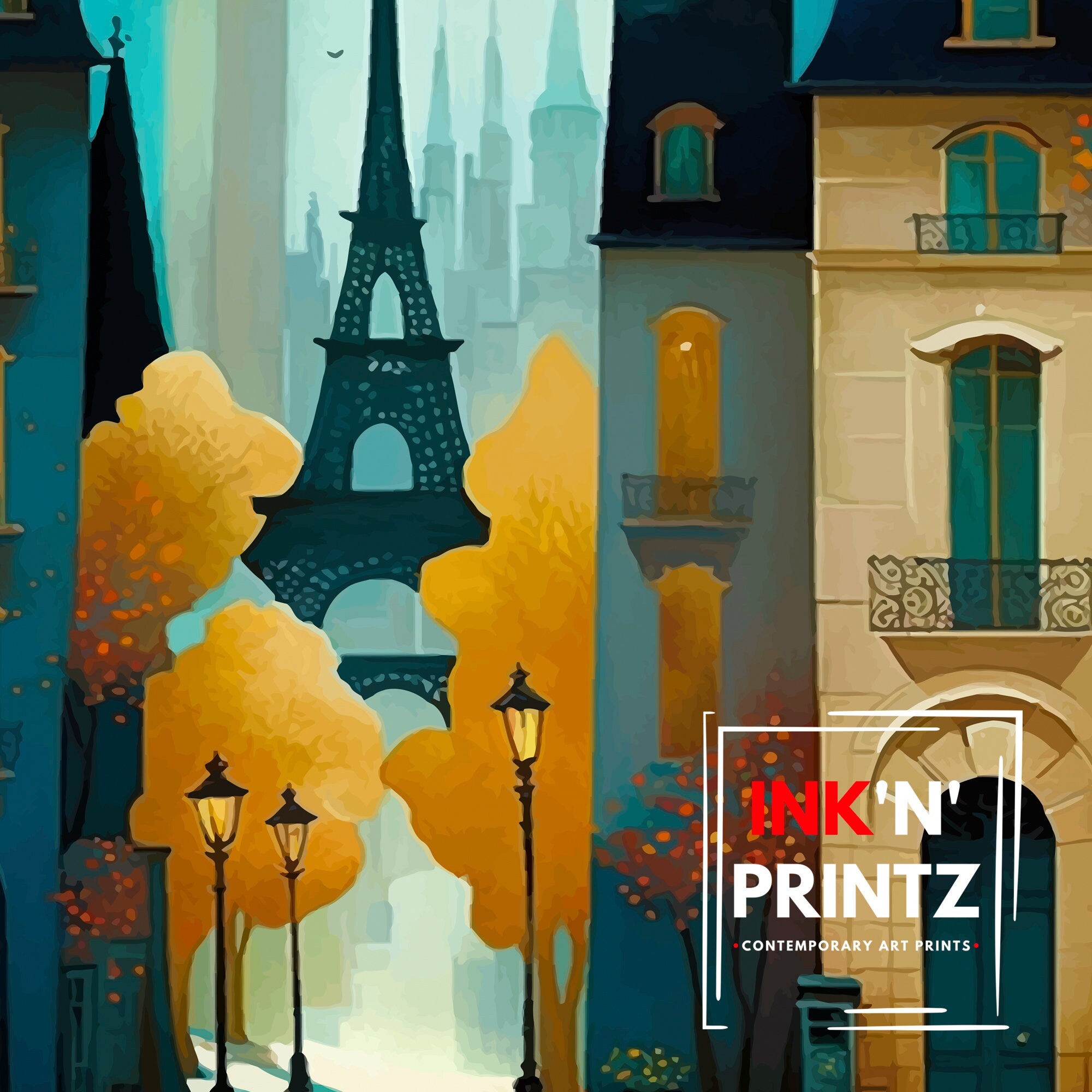 Eiffel Tower Paris Print – France Travel Illustration, City Wall Art
