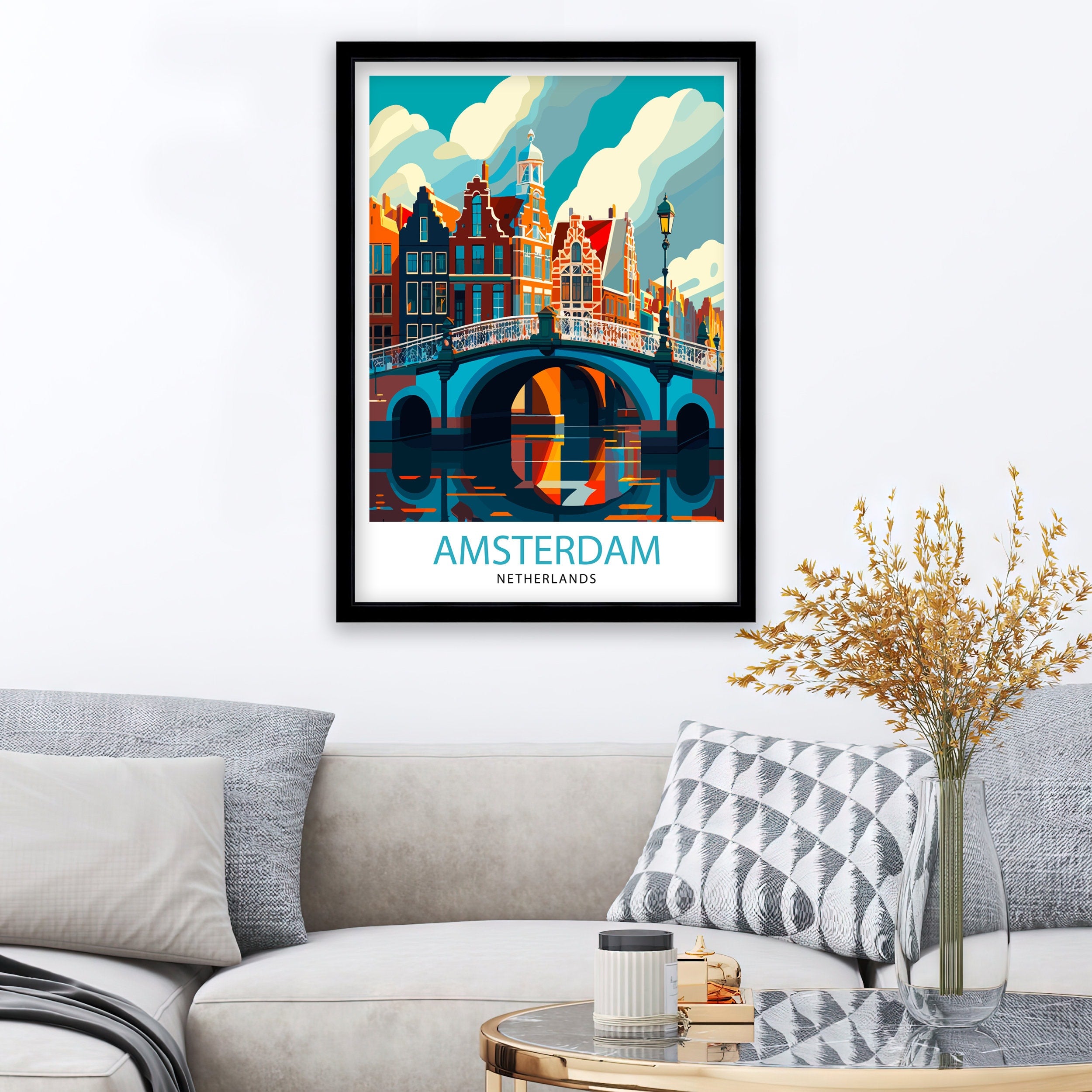 Amsterdam Cityscape Print, Netherlands Travel Poster
