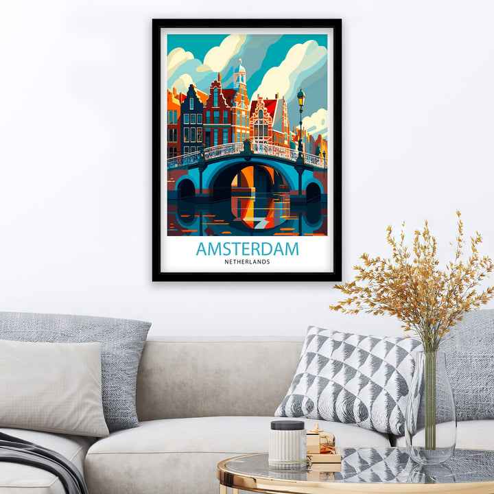 Amsterdam Travel Poster Amsterdam Wall Art Amsterdam Cityscape Netherlands Illustration Amsterdam Travel Poster Gift for Amsterdam Lovers