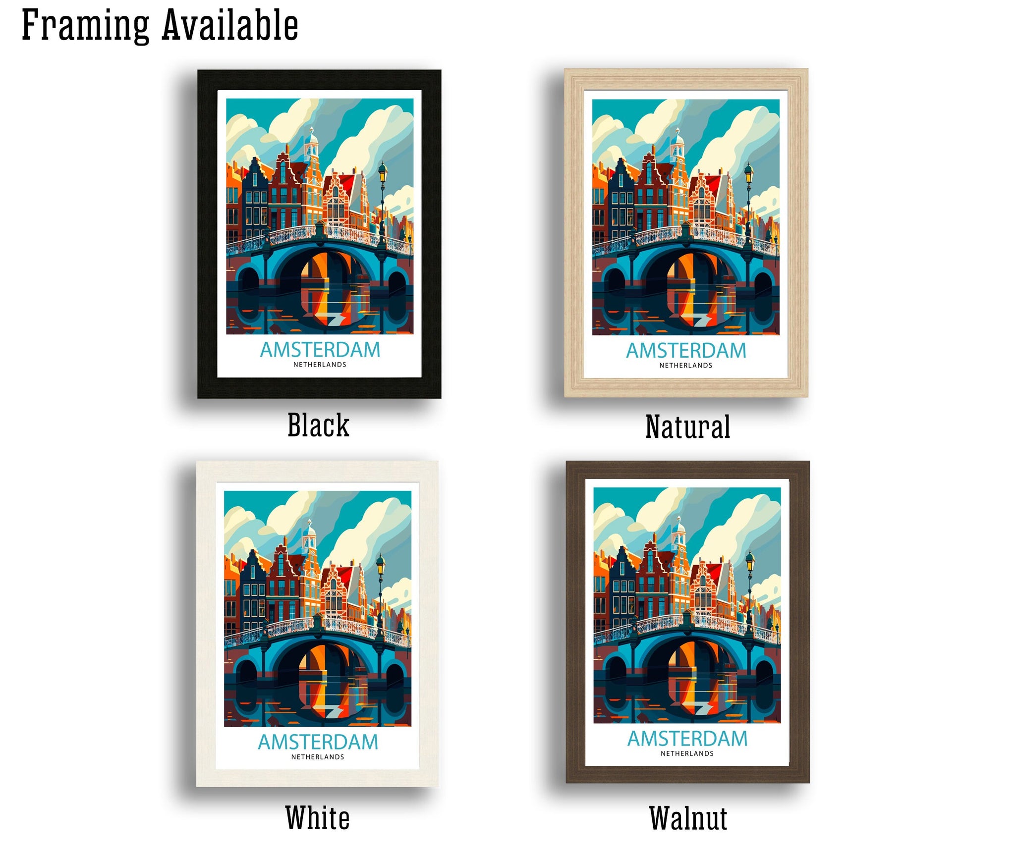 Amsterdam Cityscape Print, Netherlands Travel Poster