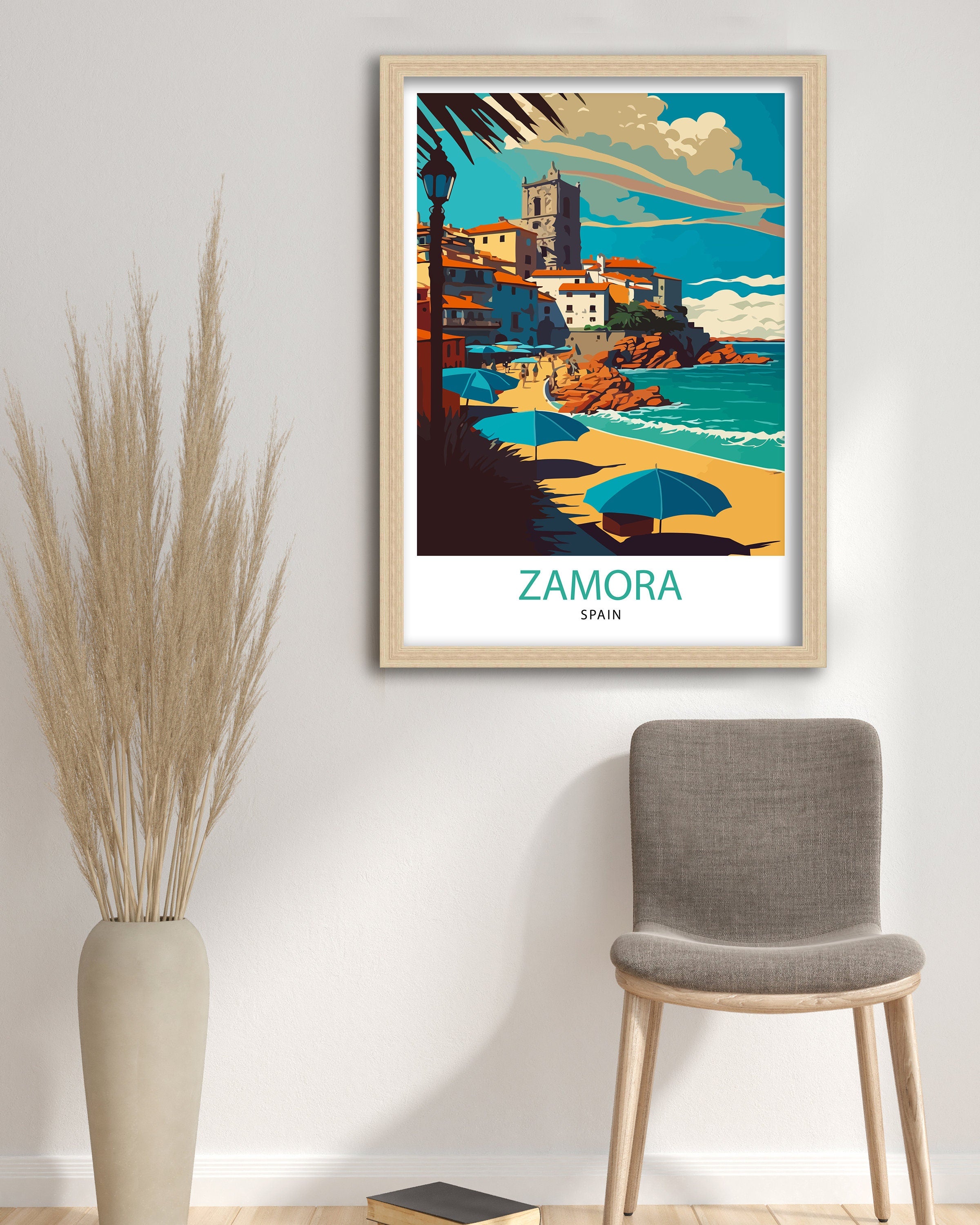 Zamora Spain Travel Print, Illustrated Cityscape