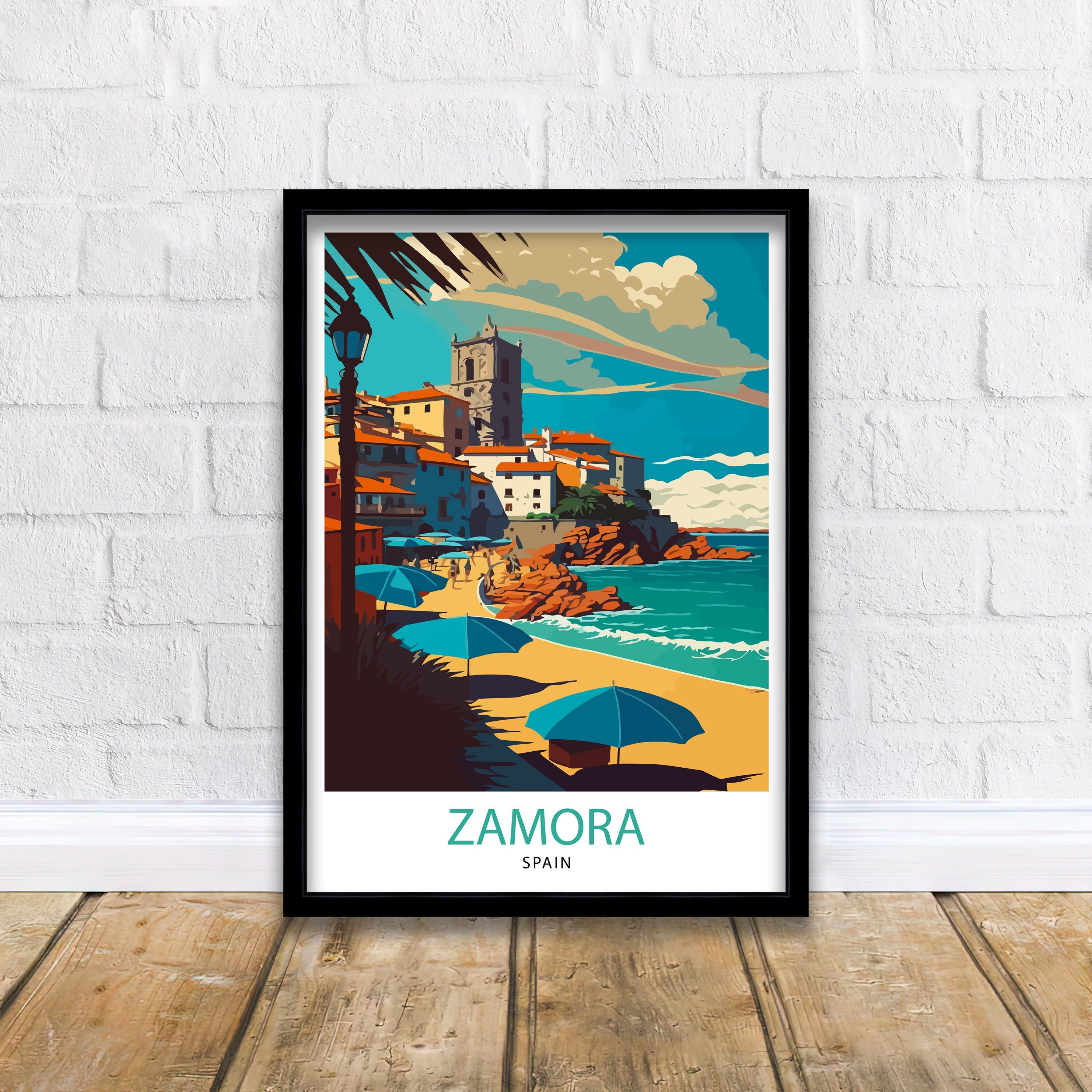 Zamora Spain Travel Print, Illustrated Cityscape