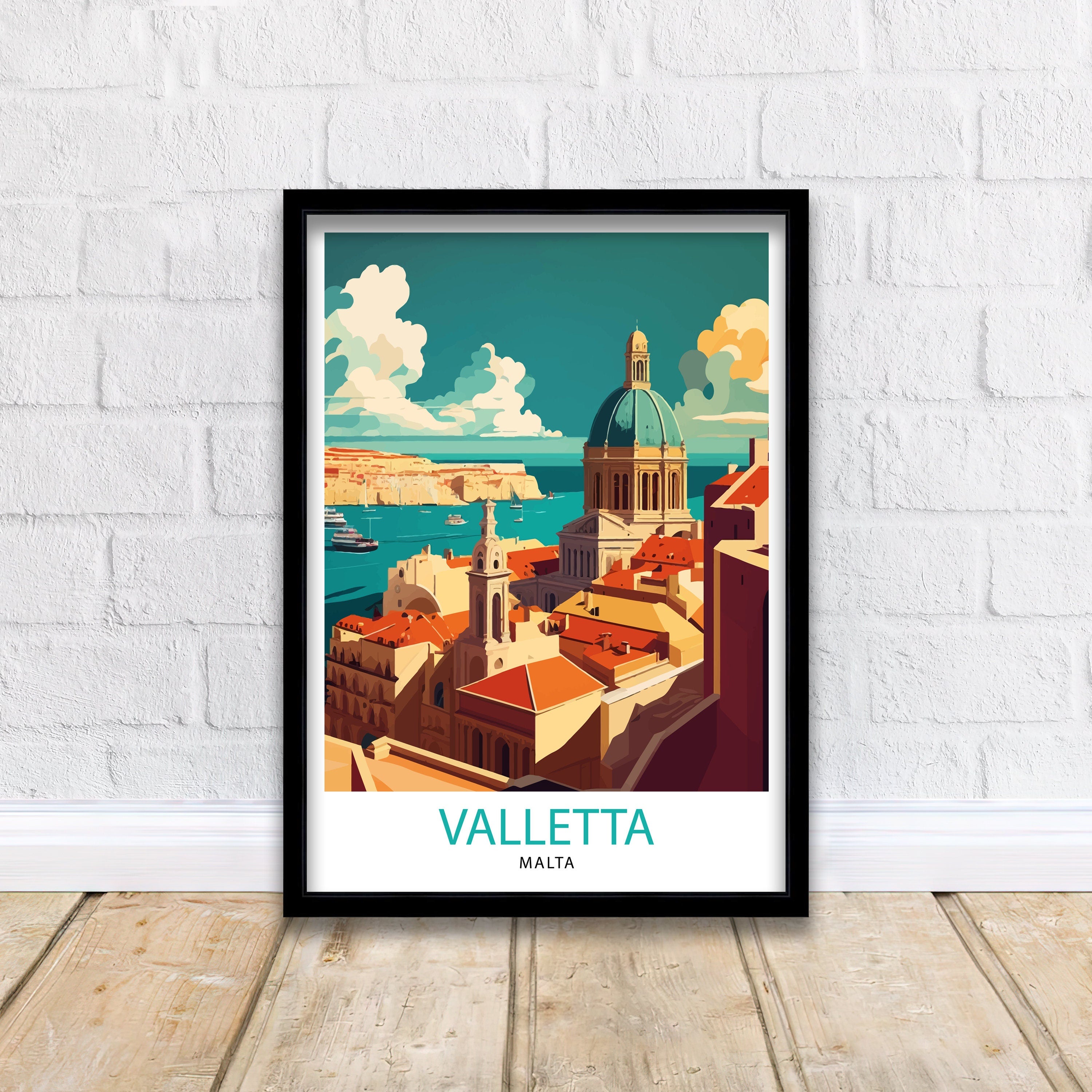 Valletta Malta Travel Poster, Mediterranean City Illustration