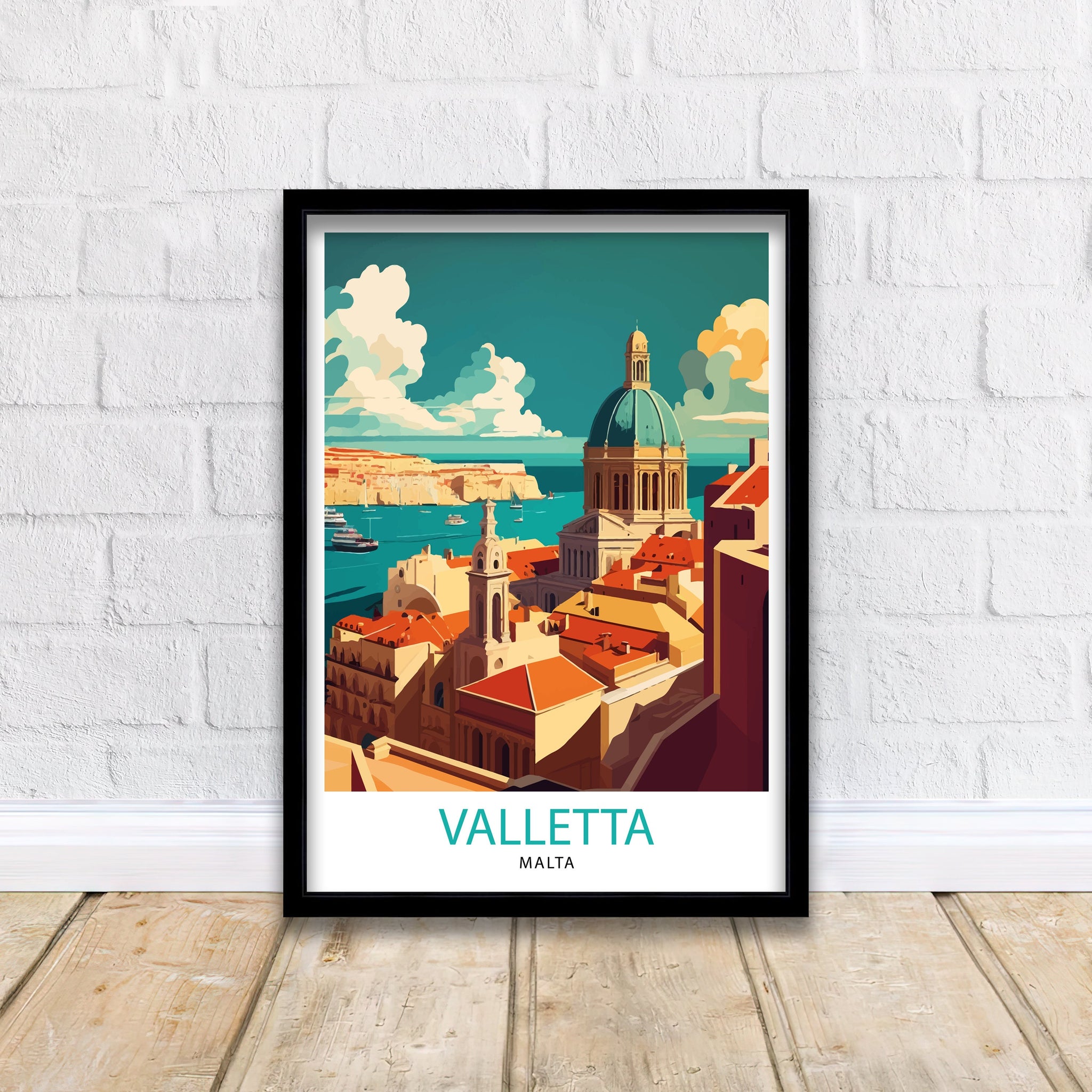 Valletta Malta Travel Poster, Mediterranean City Illustration