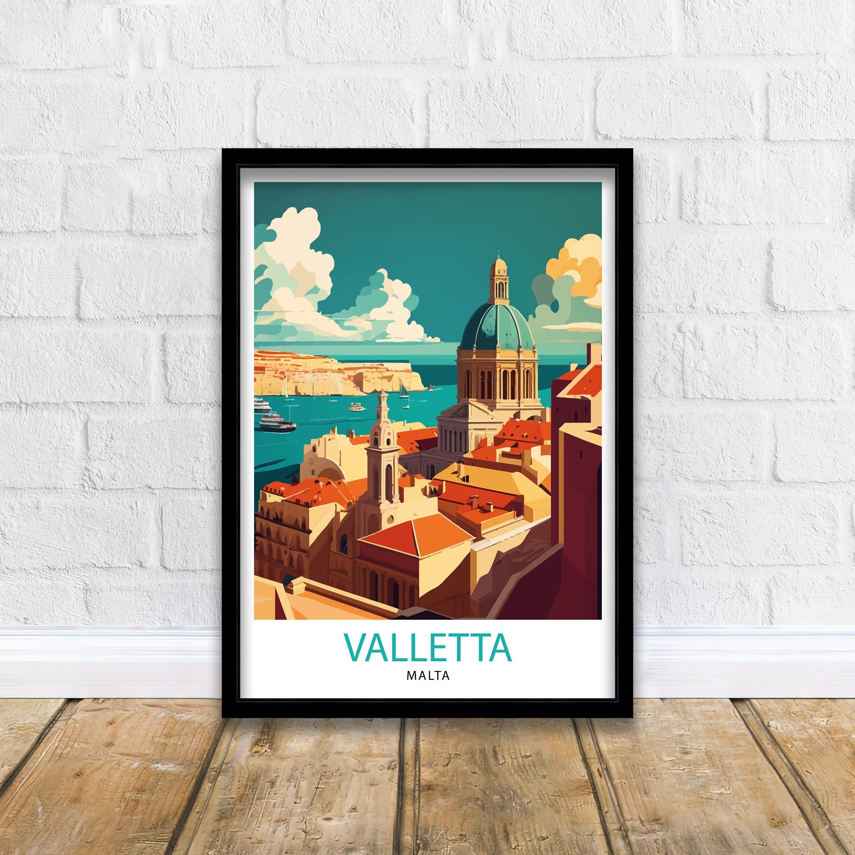 Valletta Malta Travel Poster, Mediterranean City Illustration