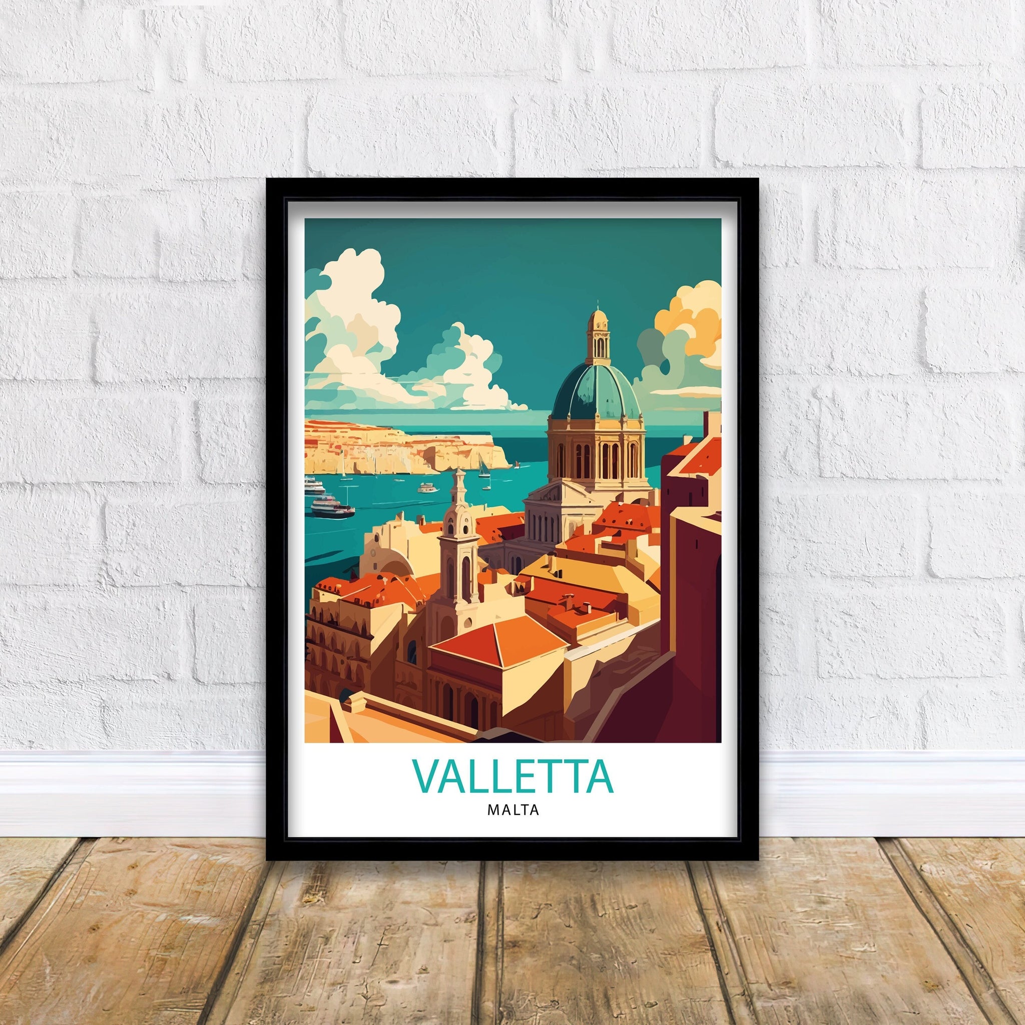 Valletta Malta Travel Poster, Mediterranean City Illustration