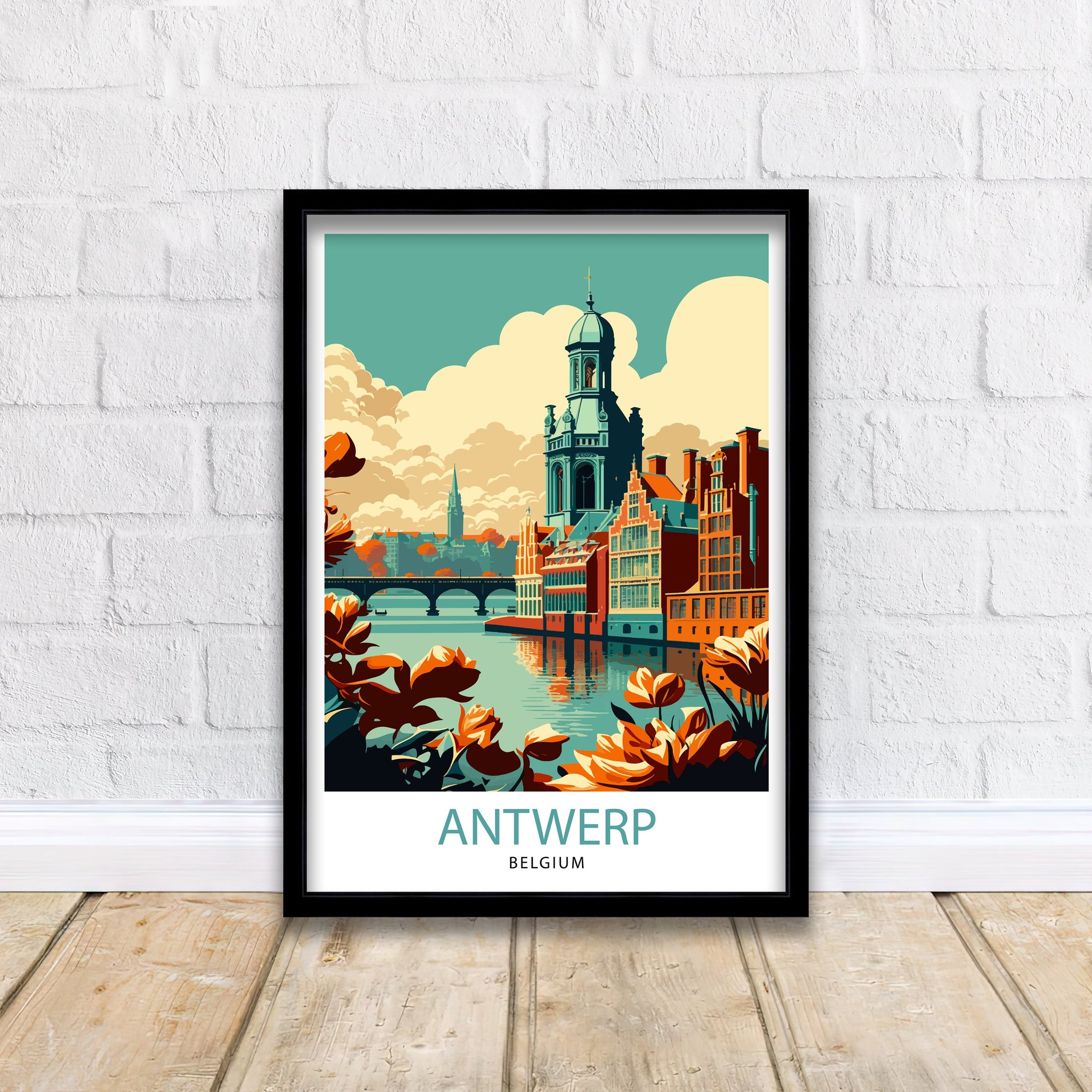 Antwerp Belgium Travel Poster, City Illustration Print