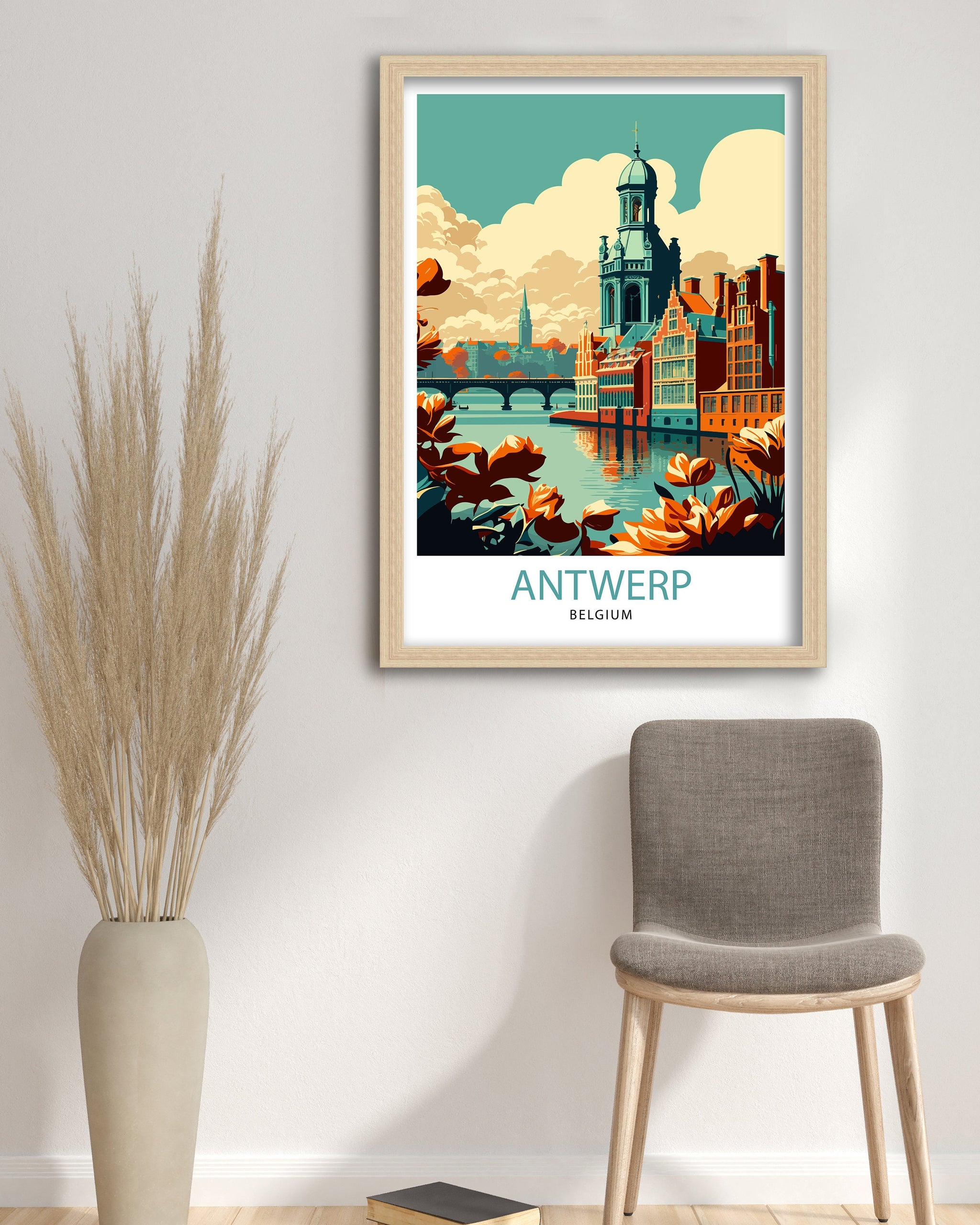Antwerp Belgium Travel Poster, City Illustration Print