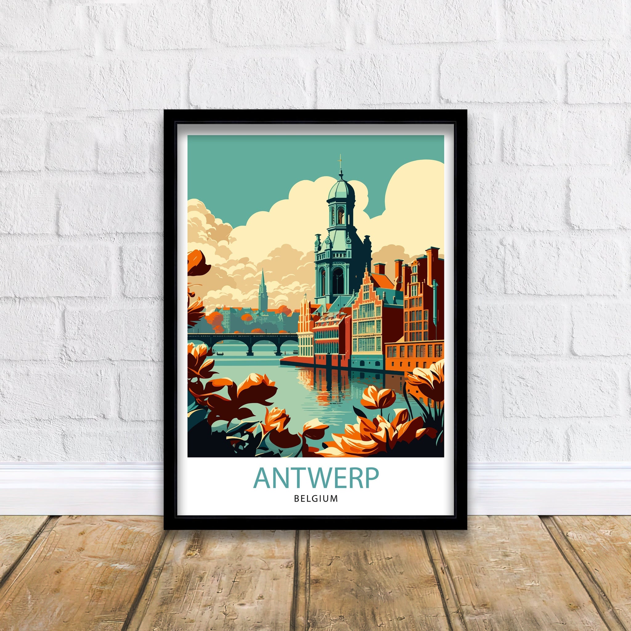 Antwerp Belgium Travel Poster, City Illustration Print