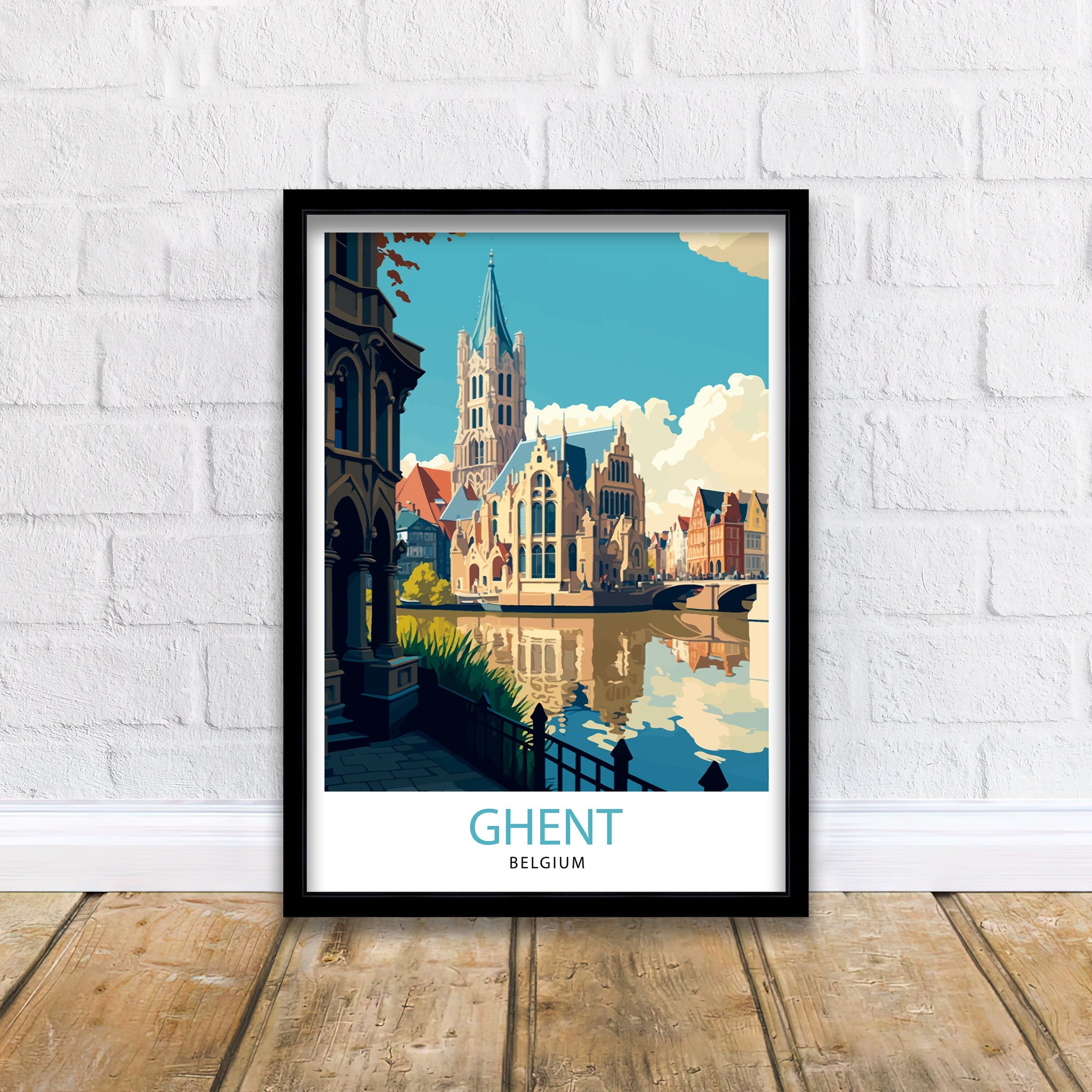 Ghent Belgium Travel Poster, Illustrated City View