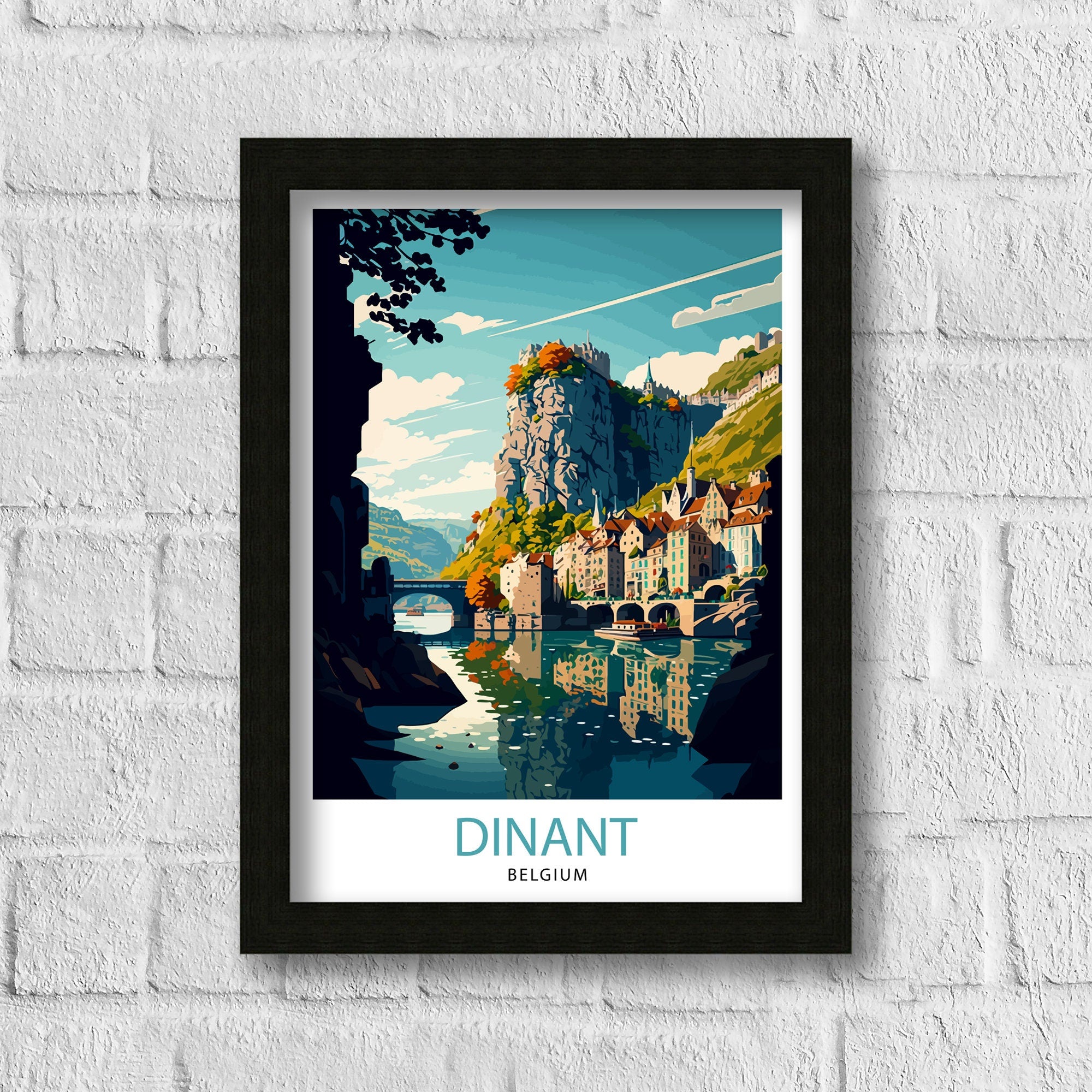 Dinant Belgium Travel Print, Colorful City Illustration
