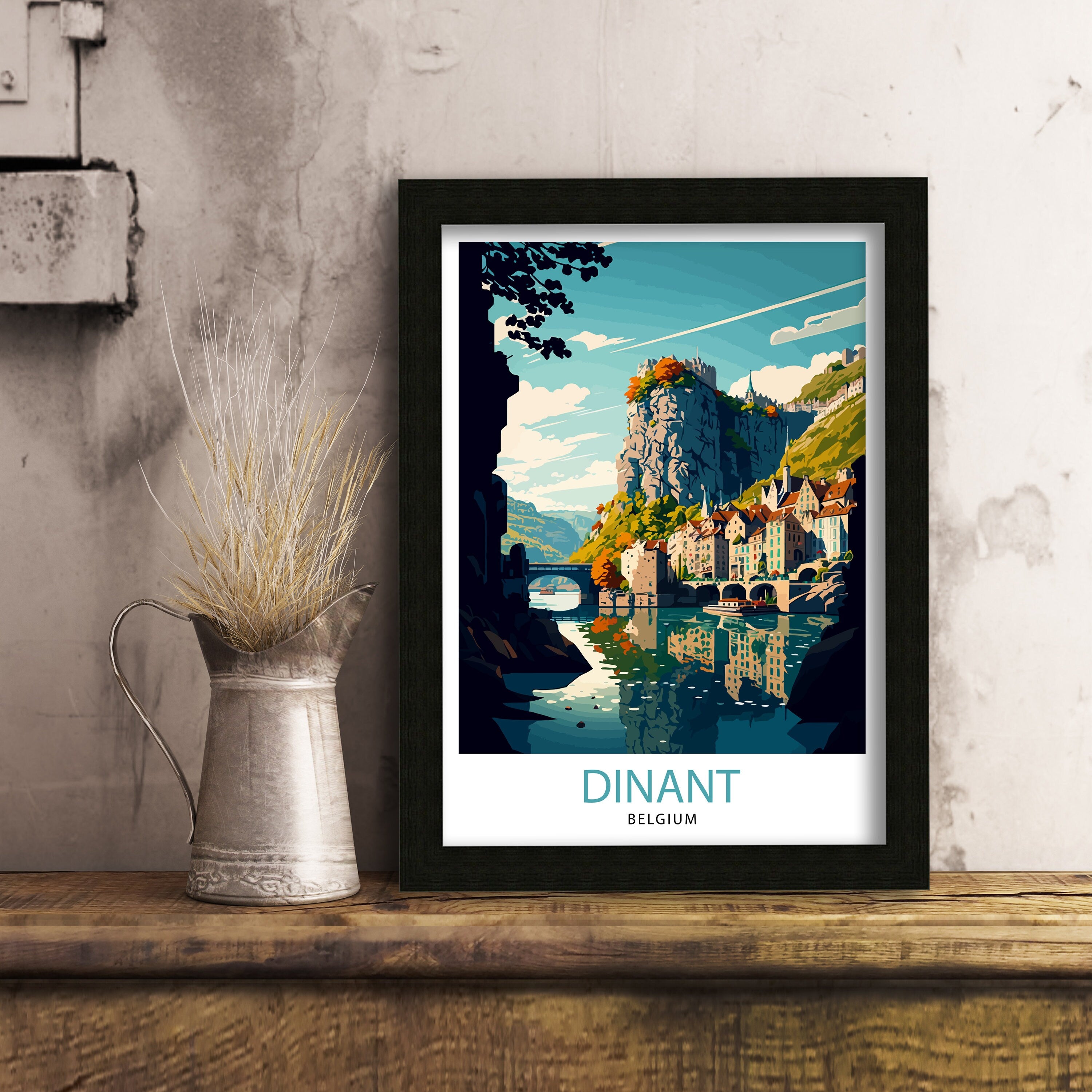 Dinant Belgium Travel Print, Colorful City Illustration