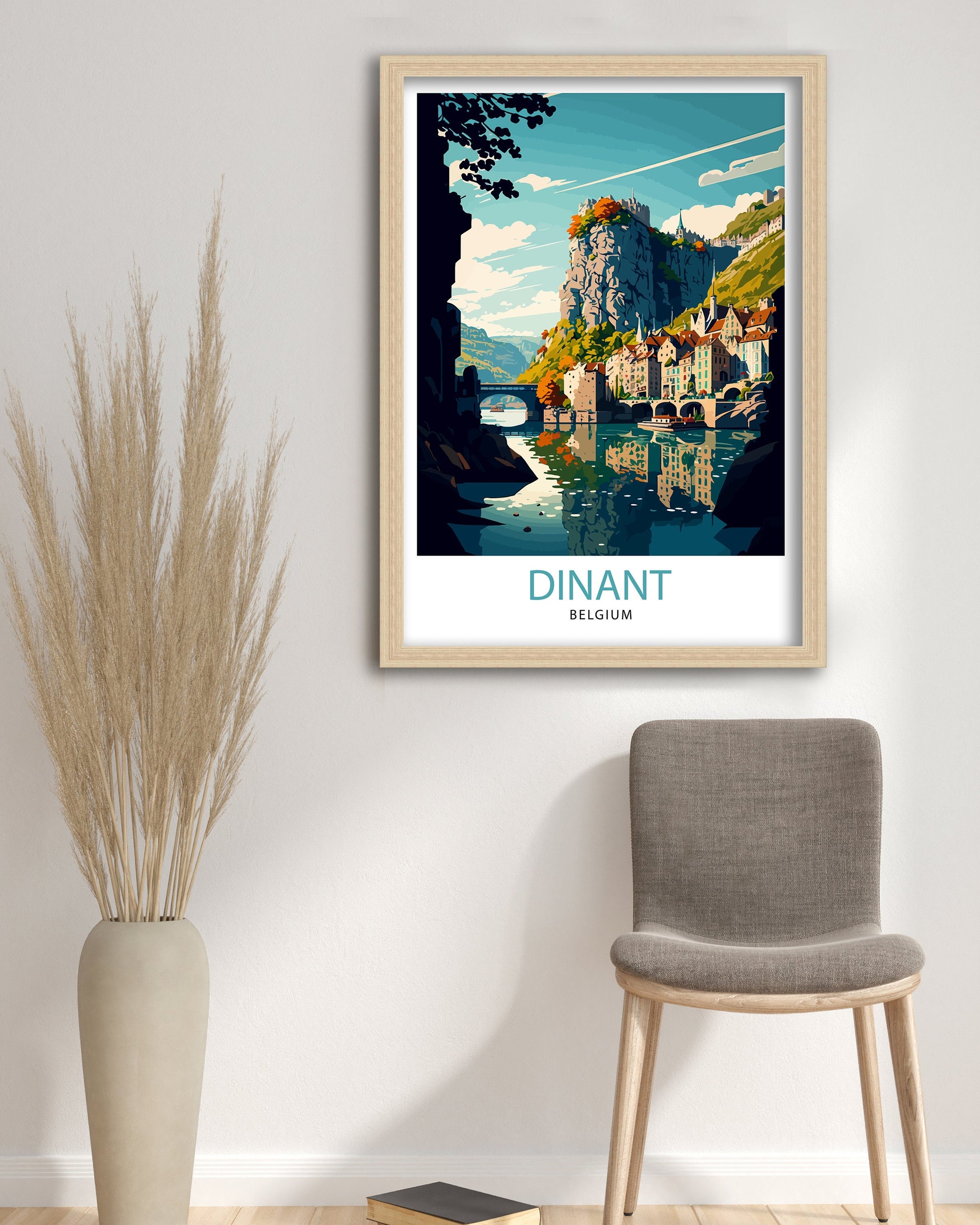 Dinant Belgium Travel Print, Colorful City Illustration