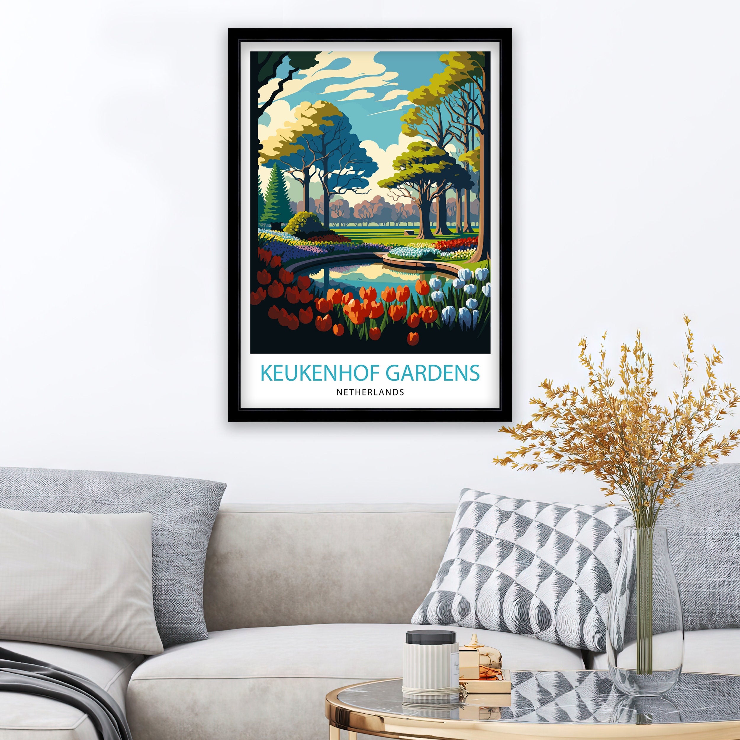 Keukenhof Gardens Print, Netherlands Travel Poster, Floral Wall Art