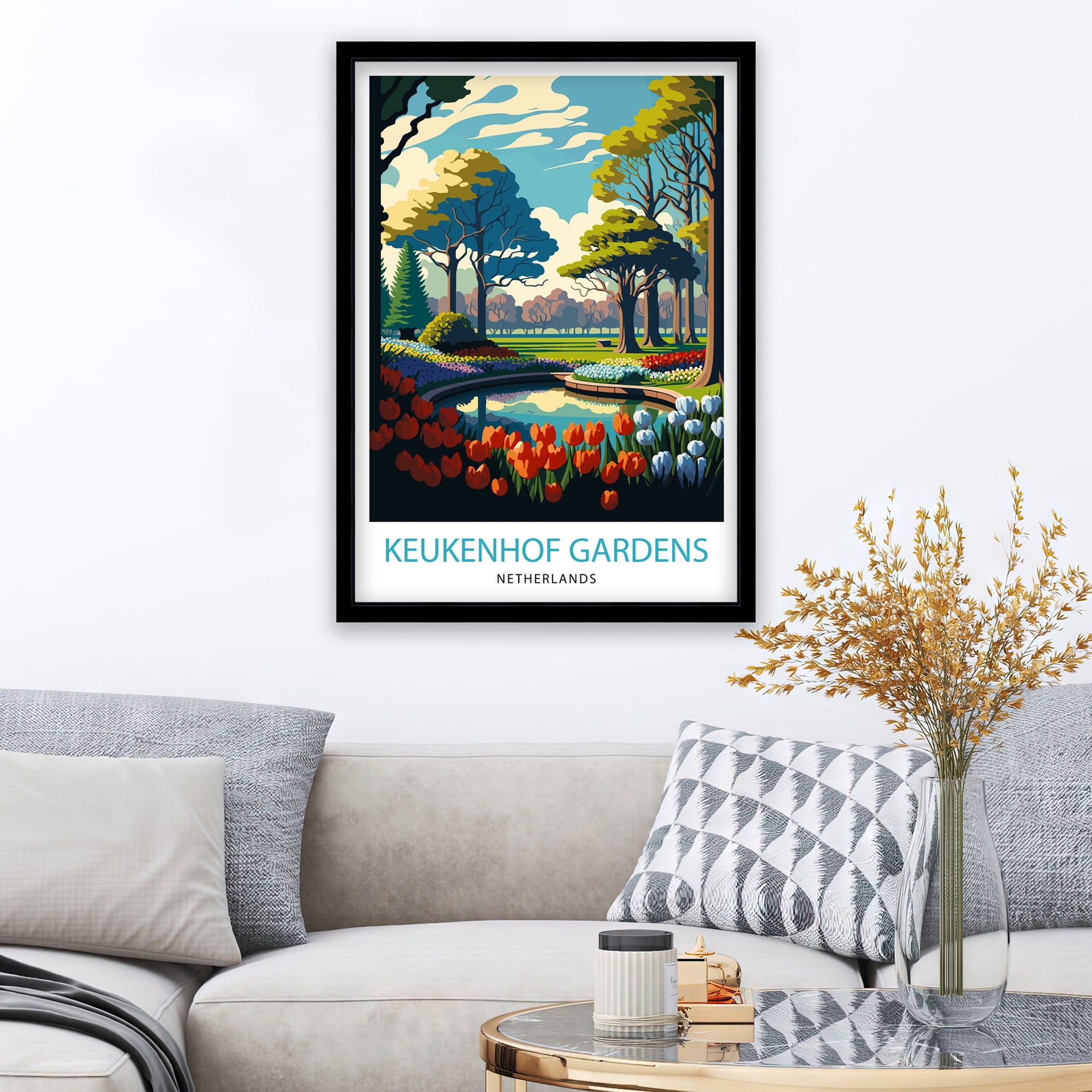 Keukenhof Gardens Print, Netherlands Travel Poster, Floral Wall Art