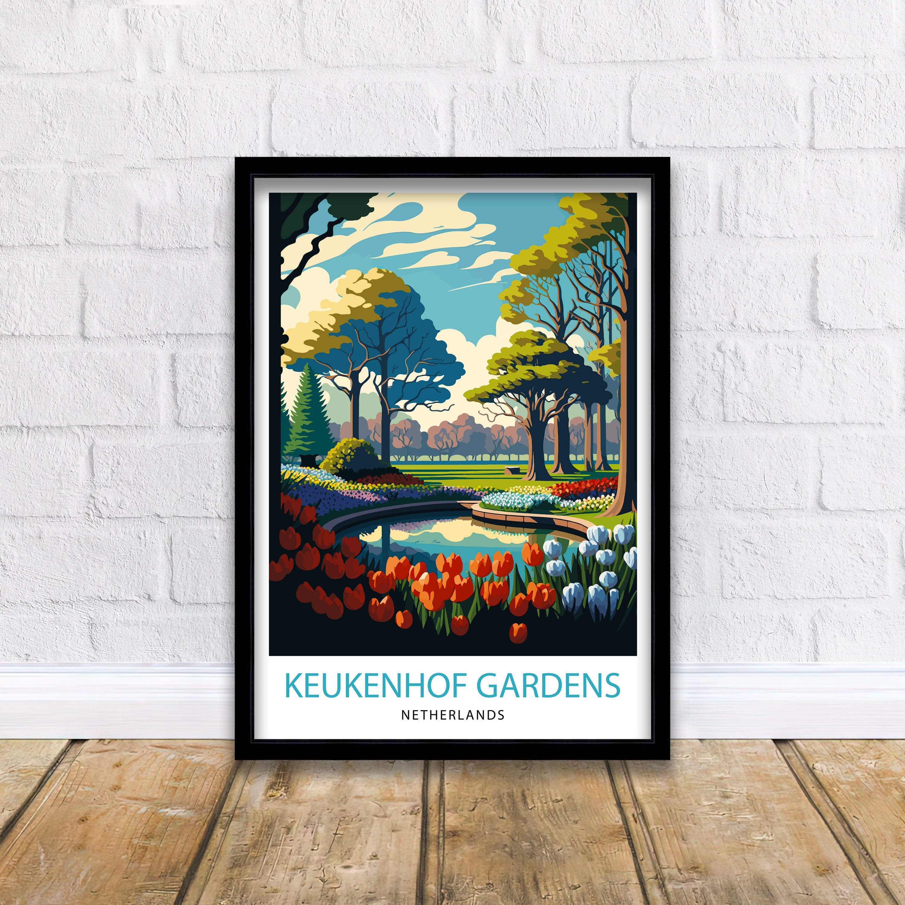 Keukenhof Gardens Print, Netherlands Travel Poster, Floral Wall Art