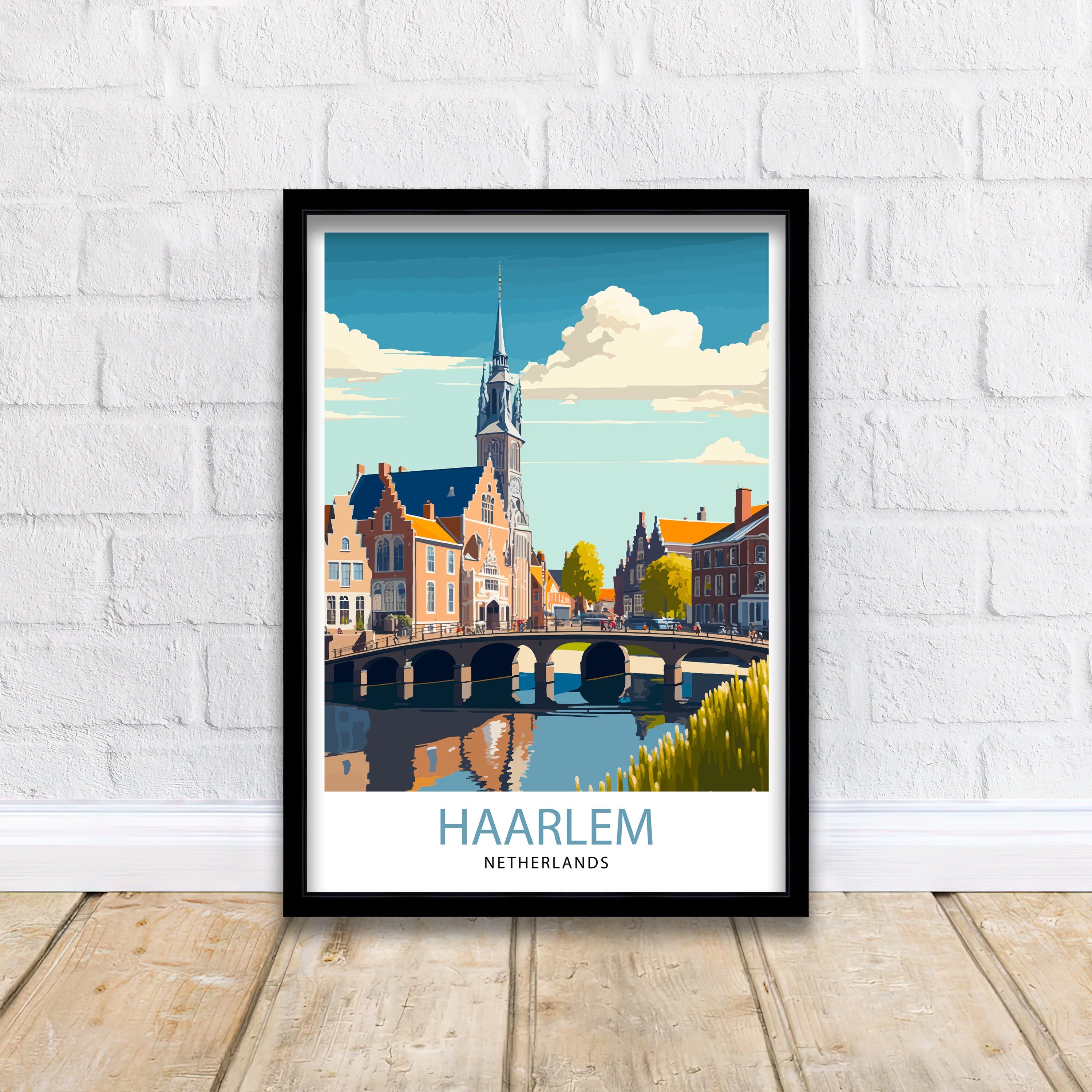 Haarlem Netherlands Travel Poster, Dutch City Illustration