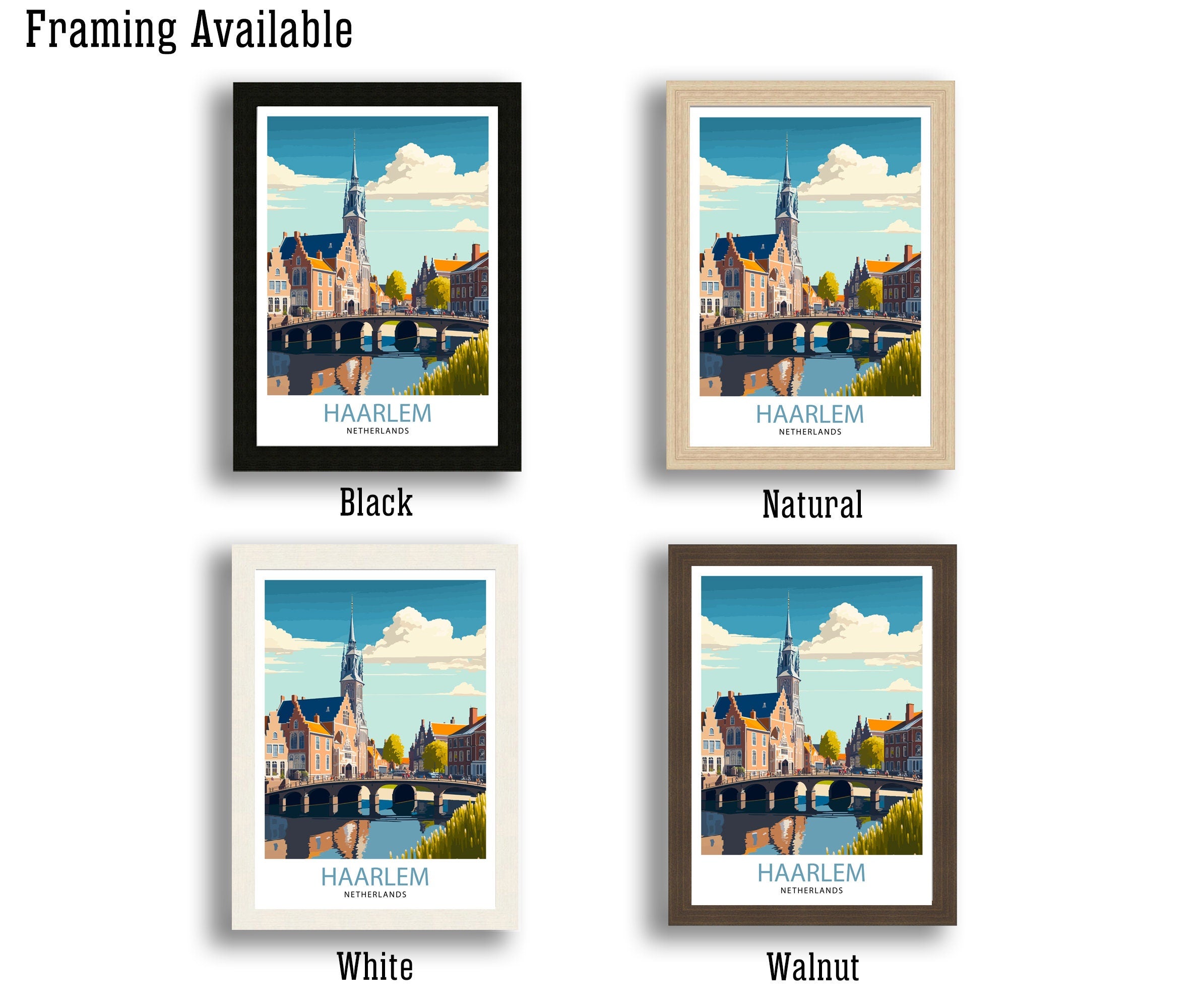 Haarlem Netherlands Travel Poster, Dutch City Illustration