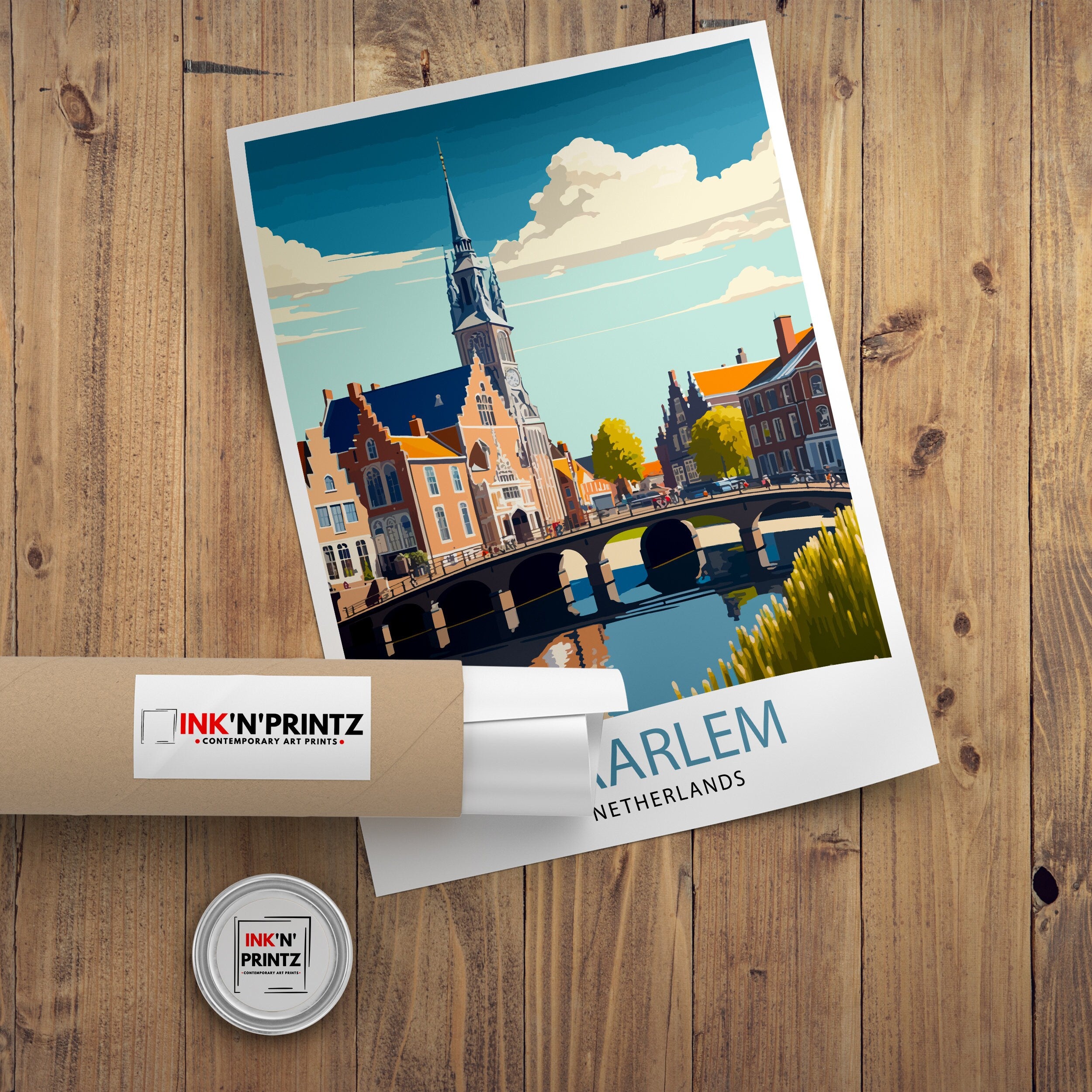 Haarlem Netherlands Travel Poster, Dutch City Illustration