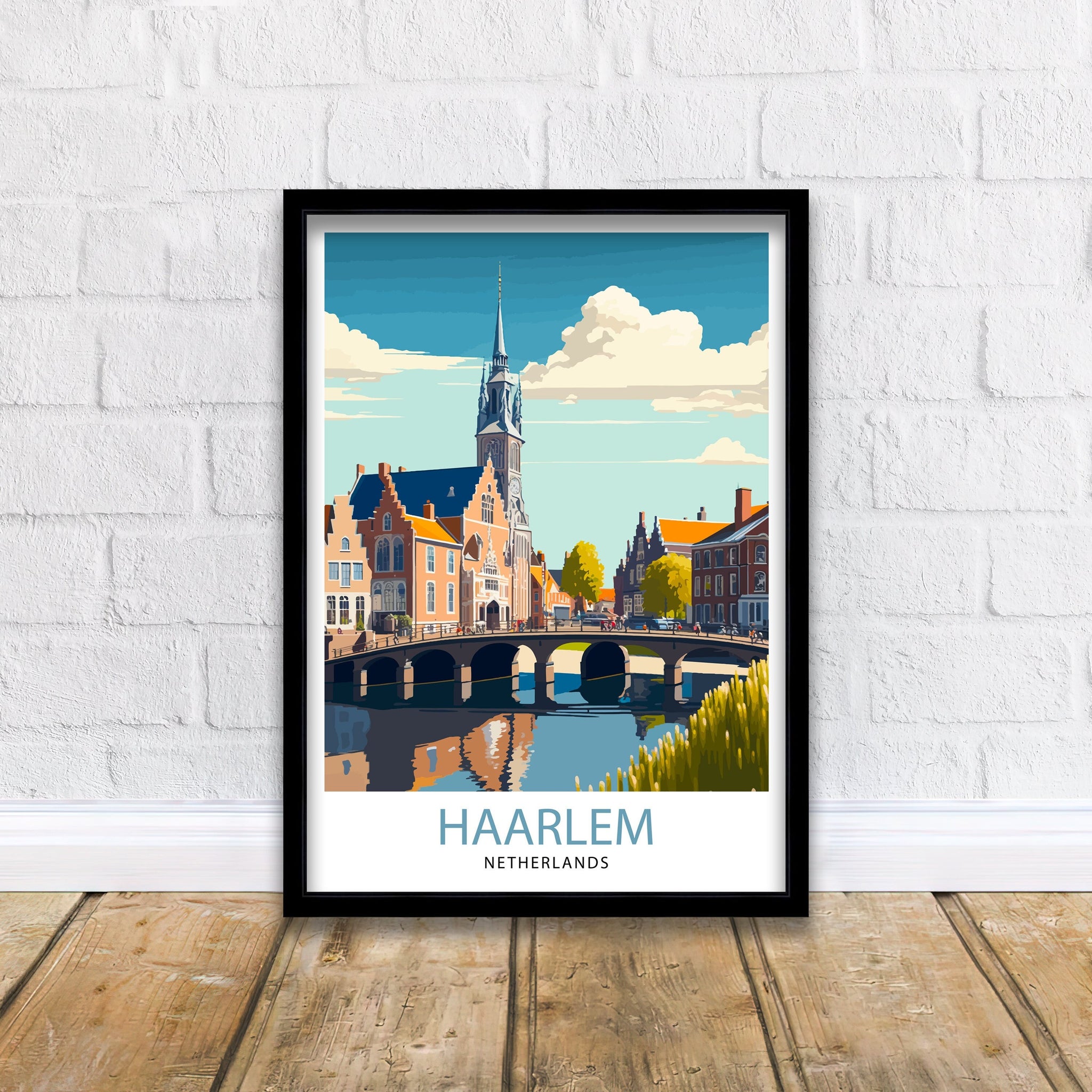 Haarlem Netherlands Travel Poster, Dutch City Illustration