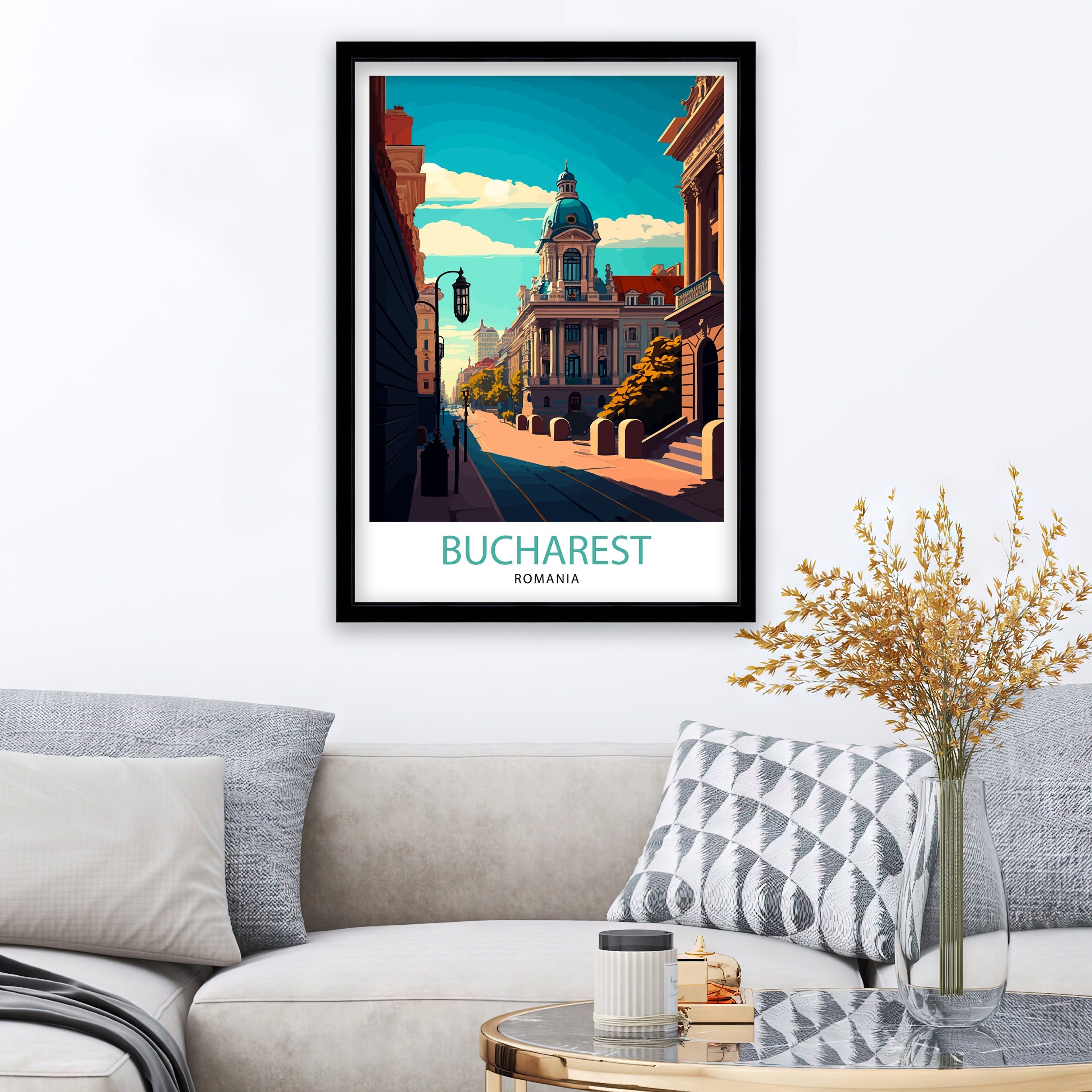 Bucharest Illustration Print, Romania Travel Poster