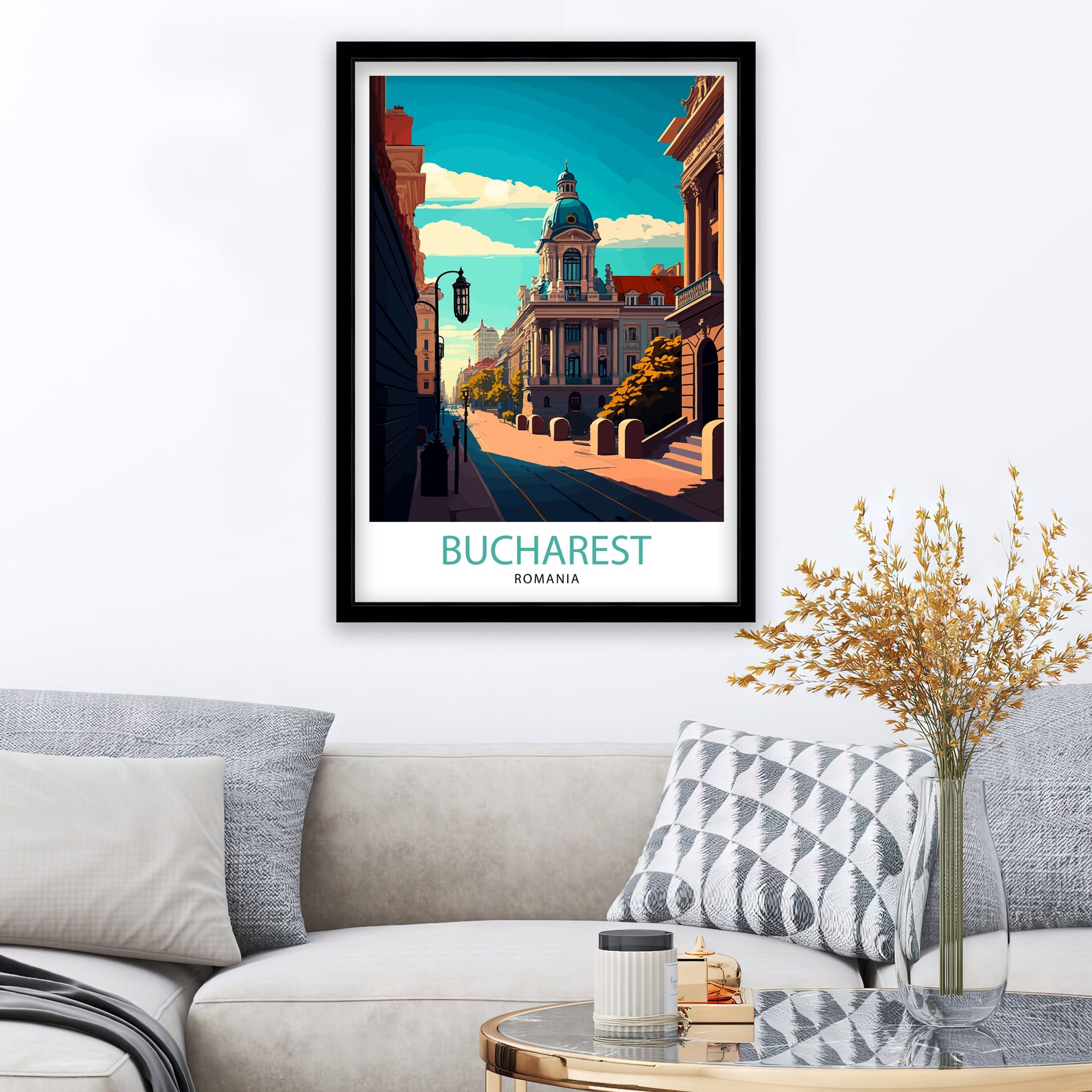 Bucharest Illustration Print, Romania Travel Poster