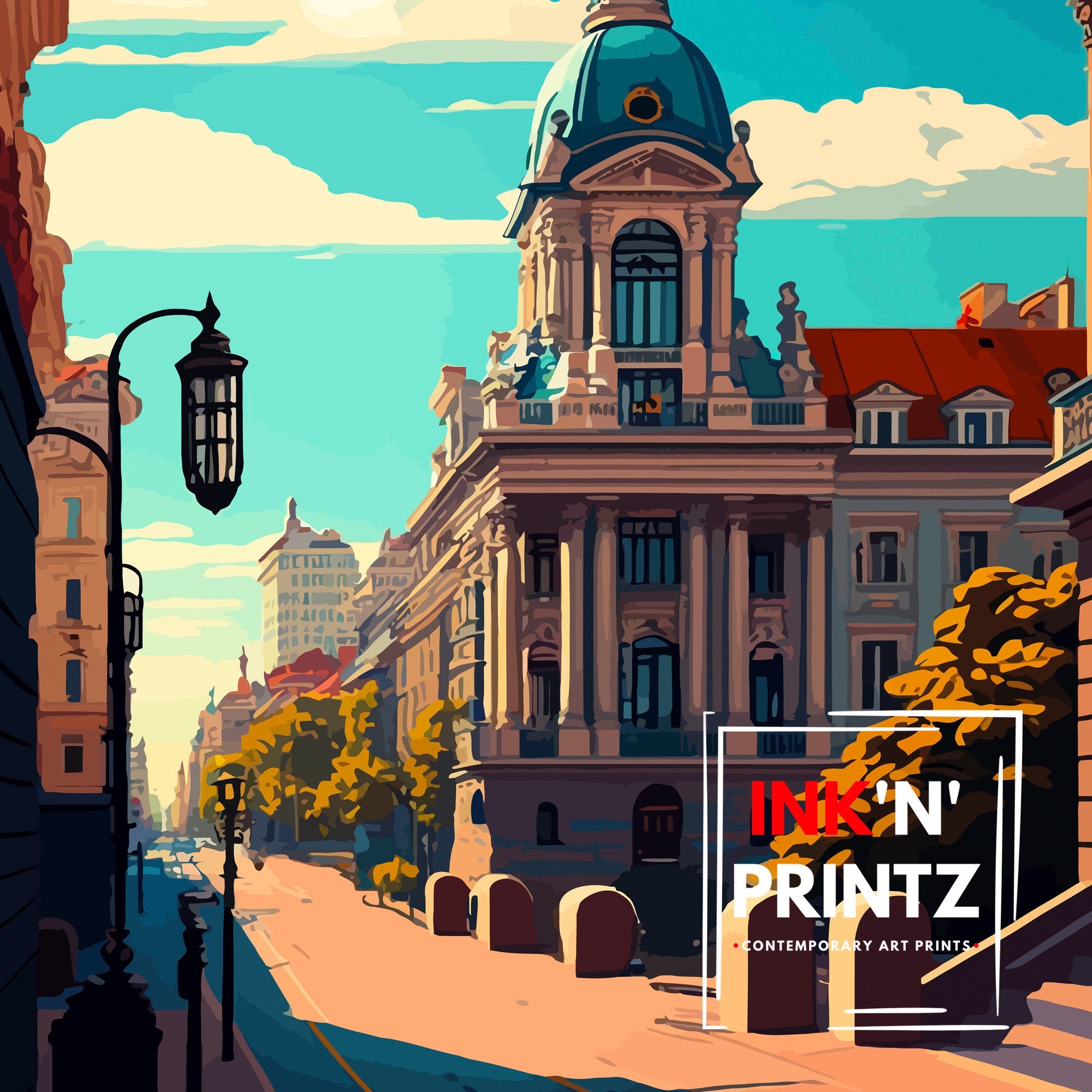Bucharest Illustration Print, Romania Travel Poster