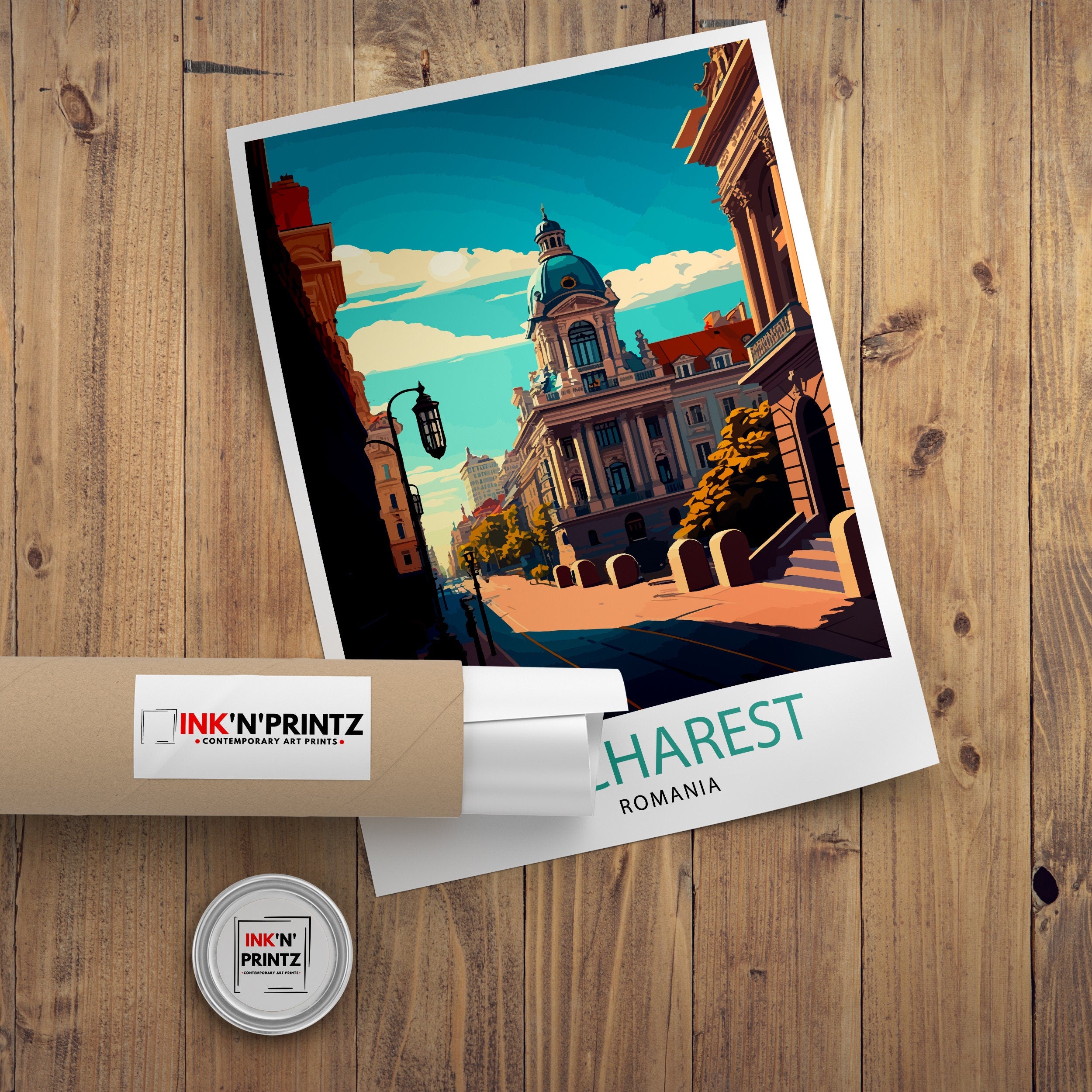 Bucharest Illustration Print, Romania Travel Poster