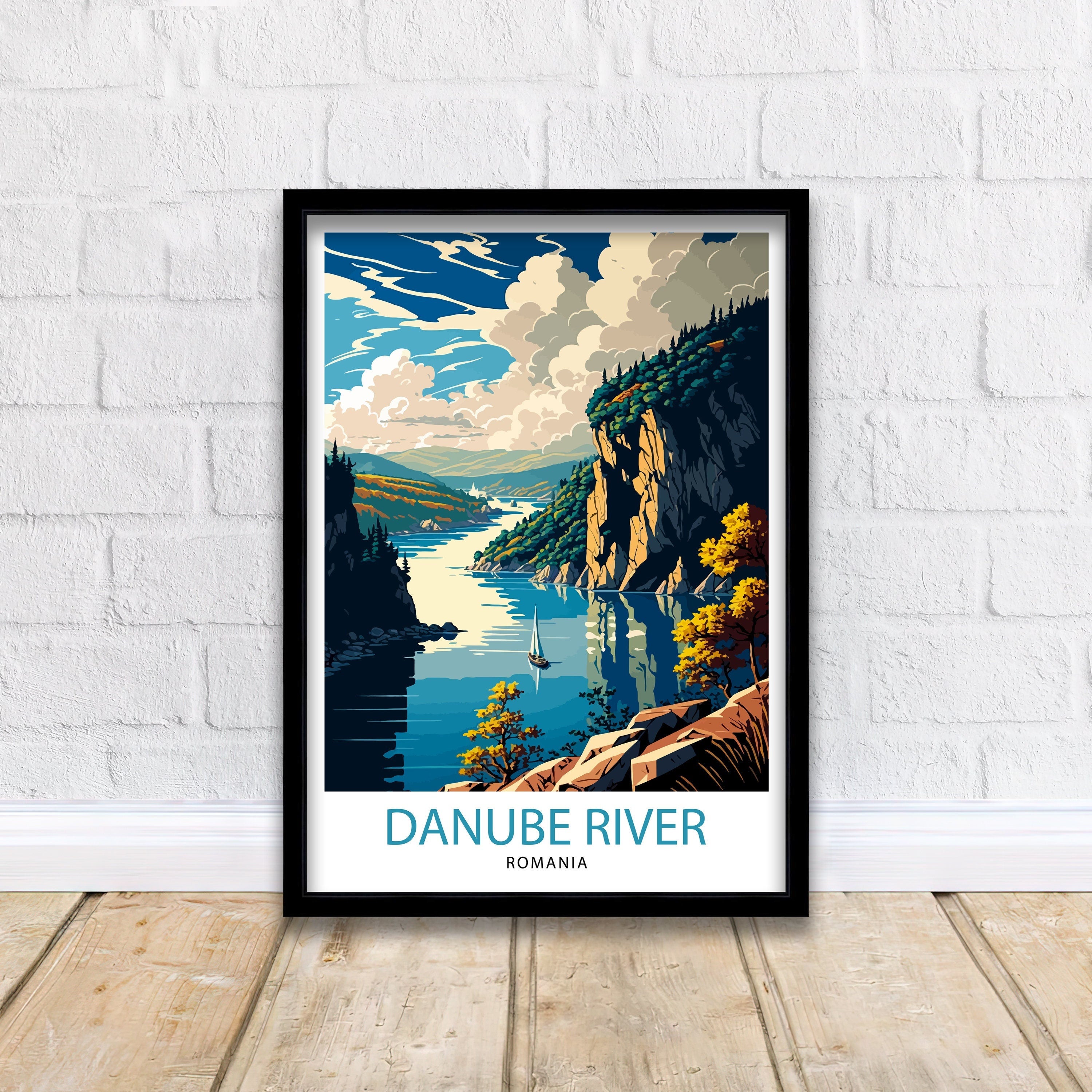 Danube River Romania Travel Poster, River Landscape Art Print