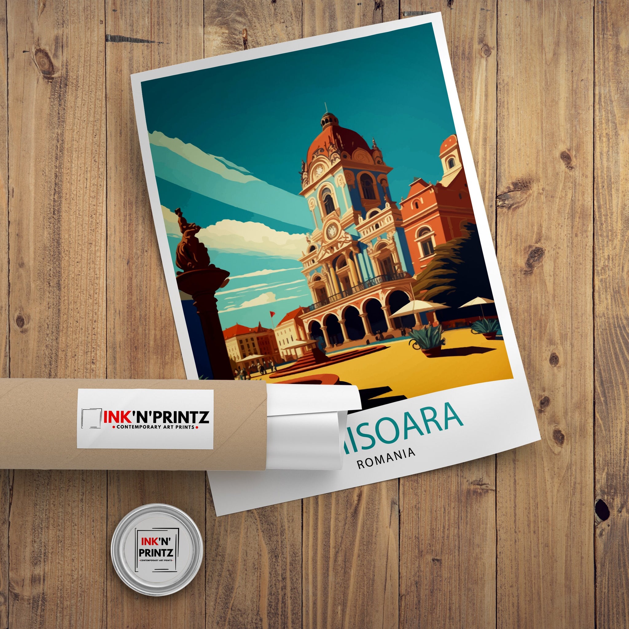 Timișoara Romania Travel Poster, Illustrated City Landmark Art Print