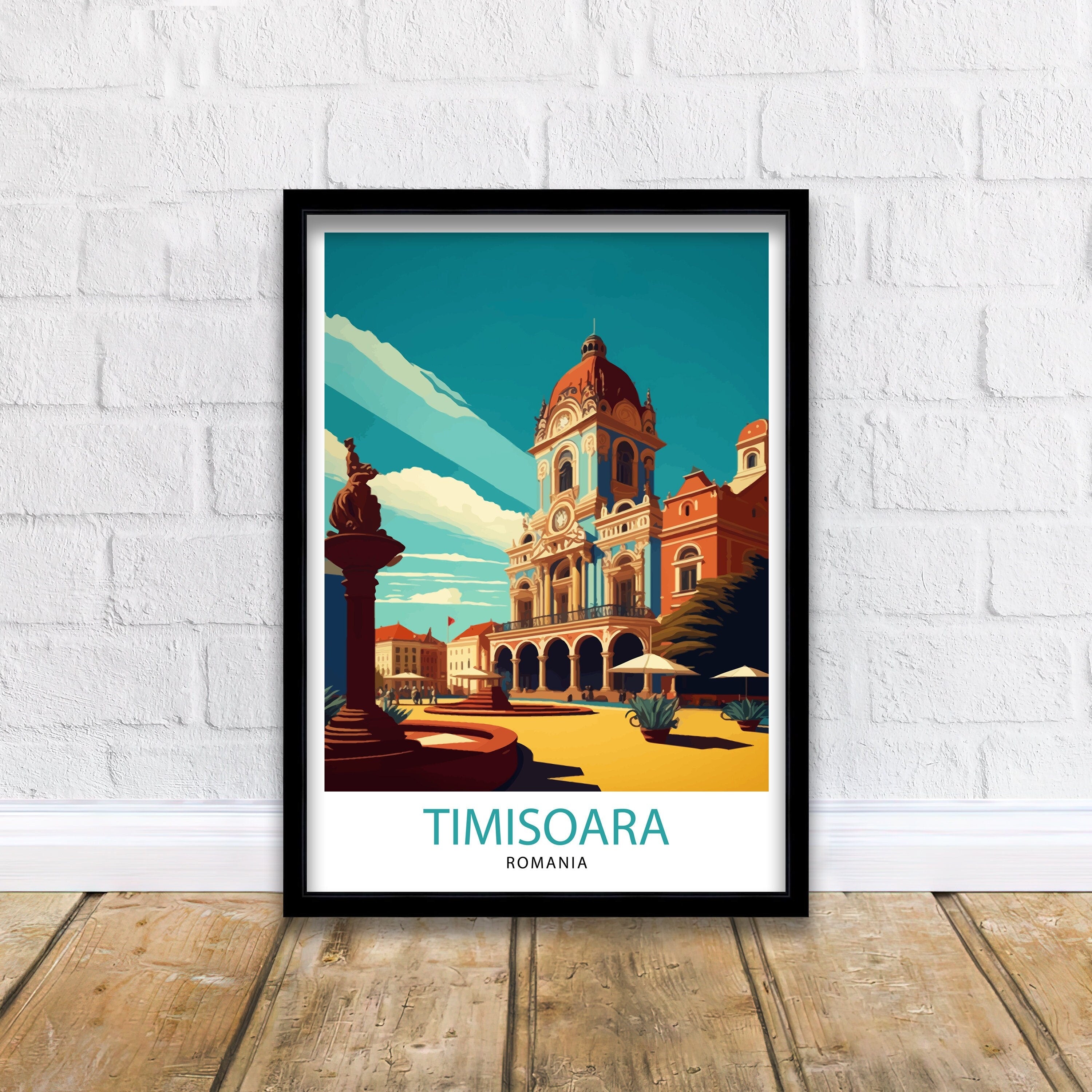 Timișoara Romania Travel Poster, Illustrated City Landmark Art Print