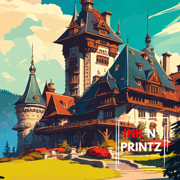 Peles Castle Romania Travel Poster Peles Castle