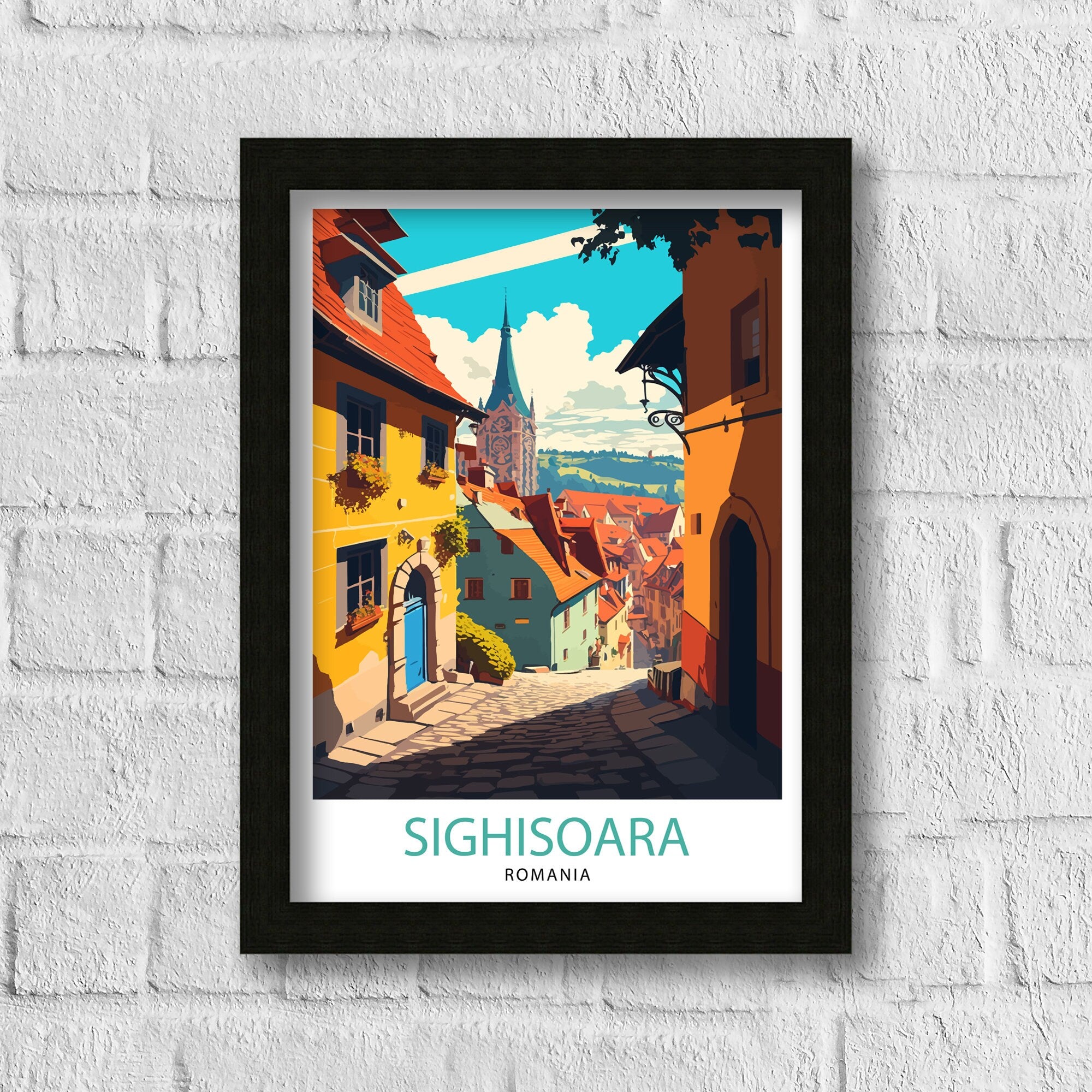 Sighișoara Romania Art Print, Medieval City Illustration