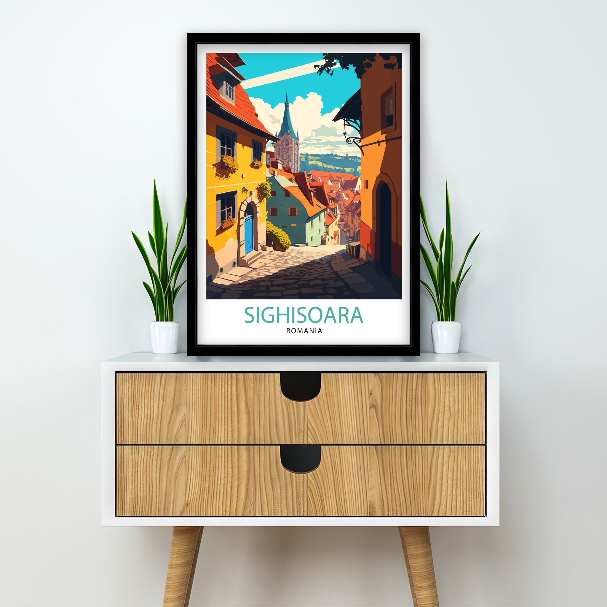 Sighișoara Romania Art Print, Medieval City Illustration