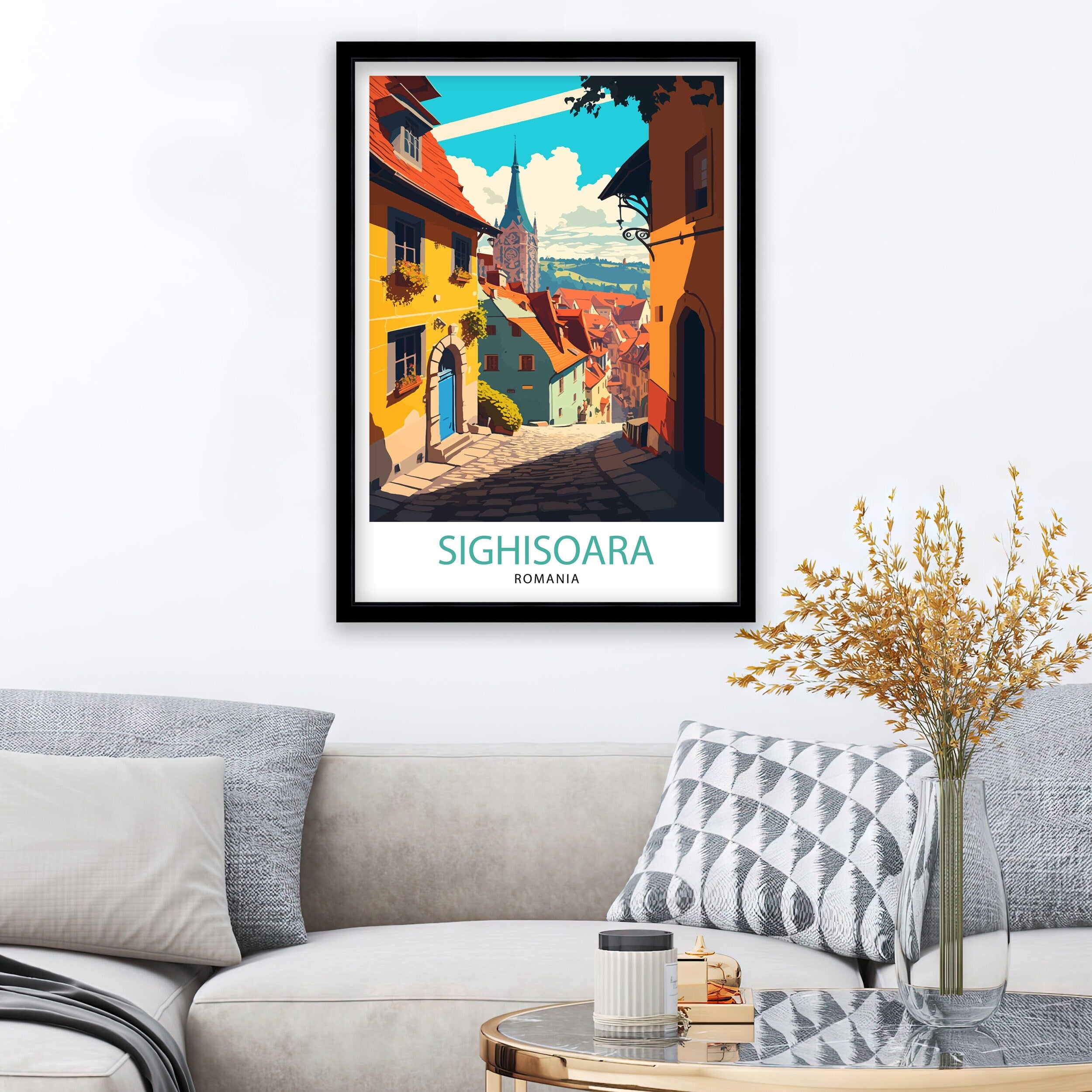 Sighișoara Romania Art Print, Medieval City Illustration